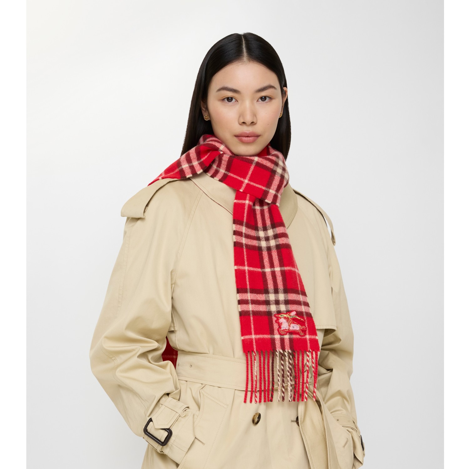 Narrow Check Cashmere Scarf