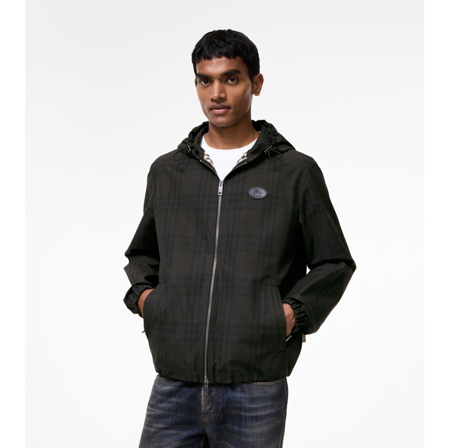 Check Cotton Newport Hooded Jacket in Sand beige - Men | Burberry® Official