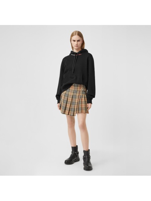 Shop Burberry Pleated Check Wool Mini Kilt In Archive Beige