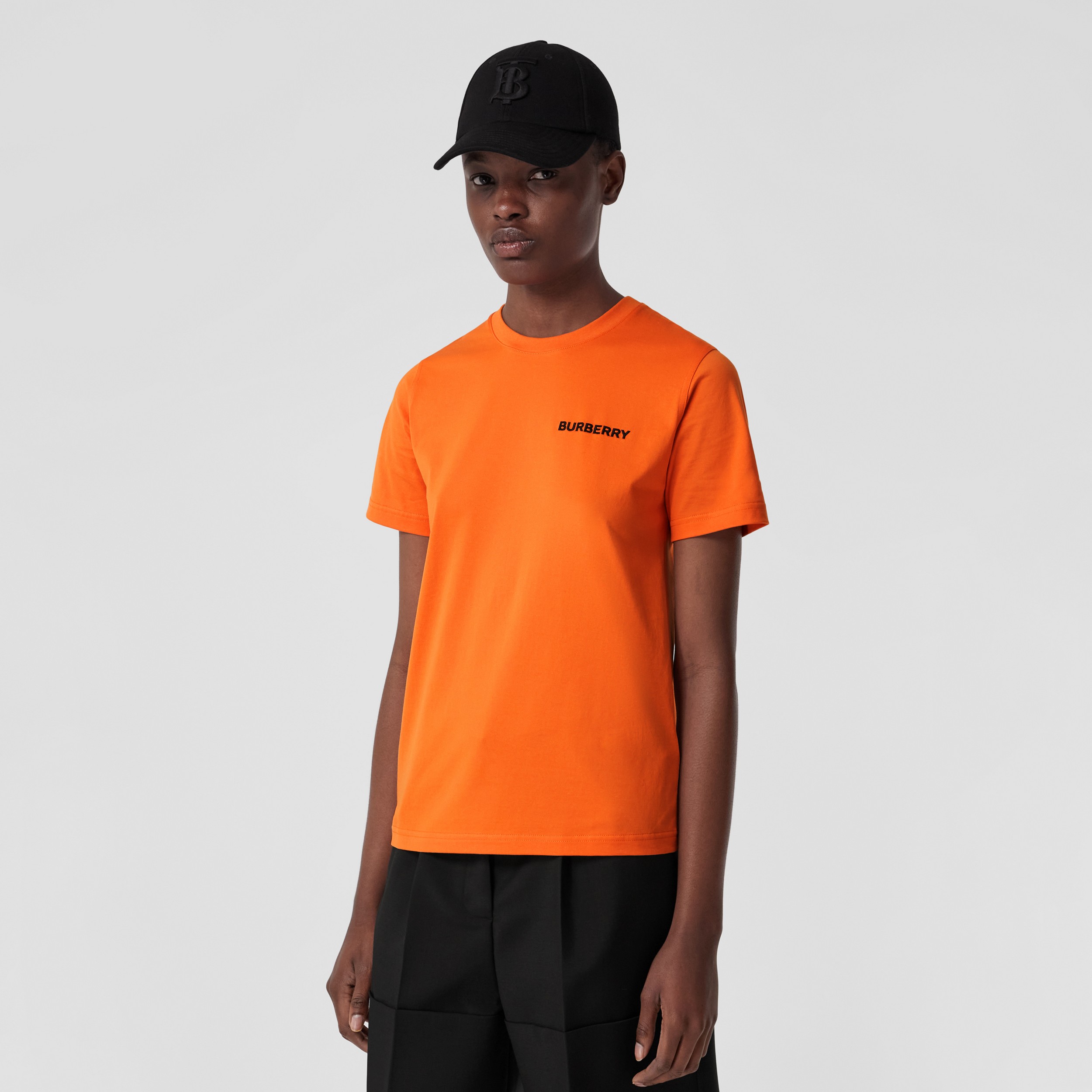 Monogram Motif Cotton T-shirt in Bright Orange - Women | Burberry® Official - 1