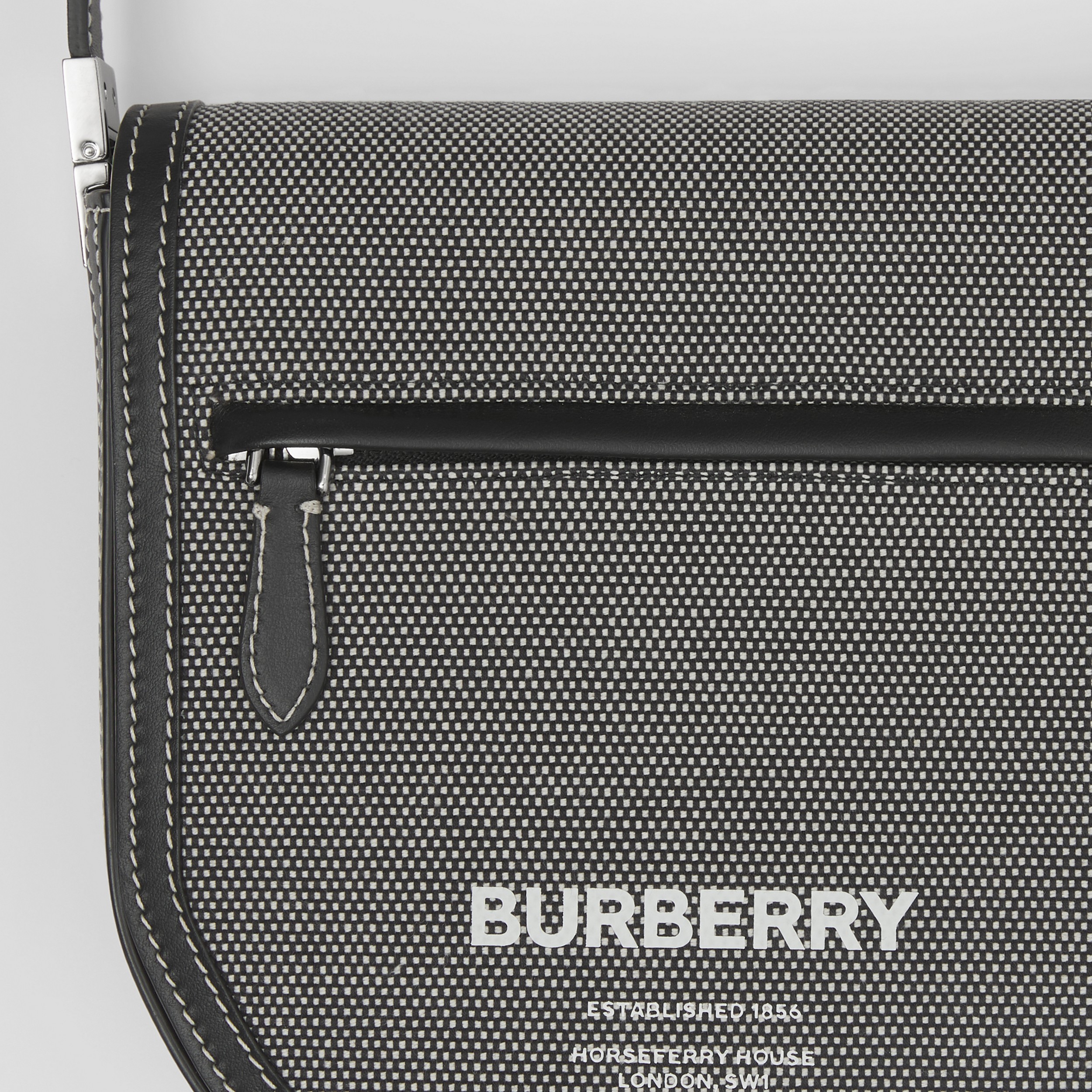 Mini Horseferry Print Cotton Olympia Crossbody Bag in Black/grey | Burberry® Official - 2