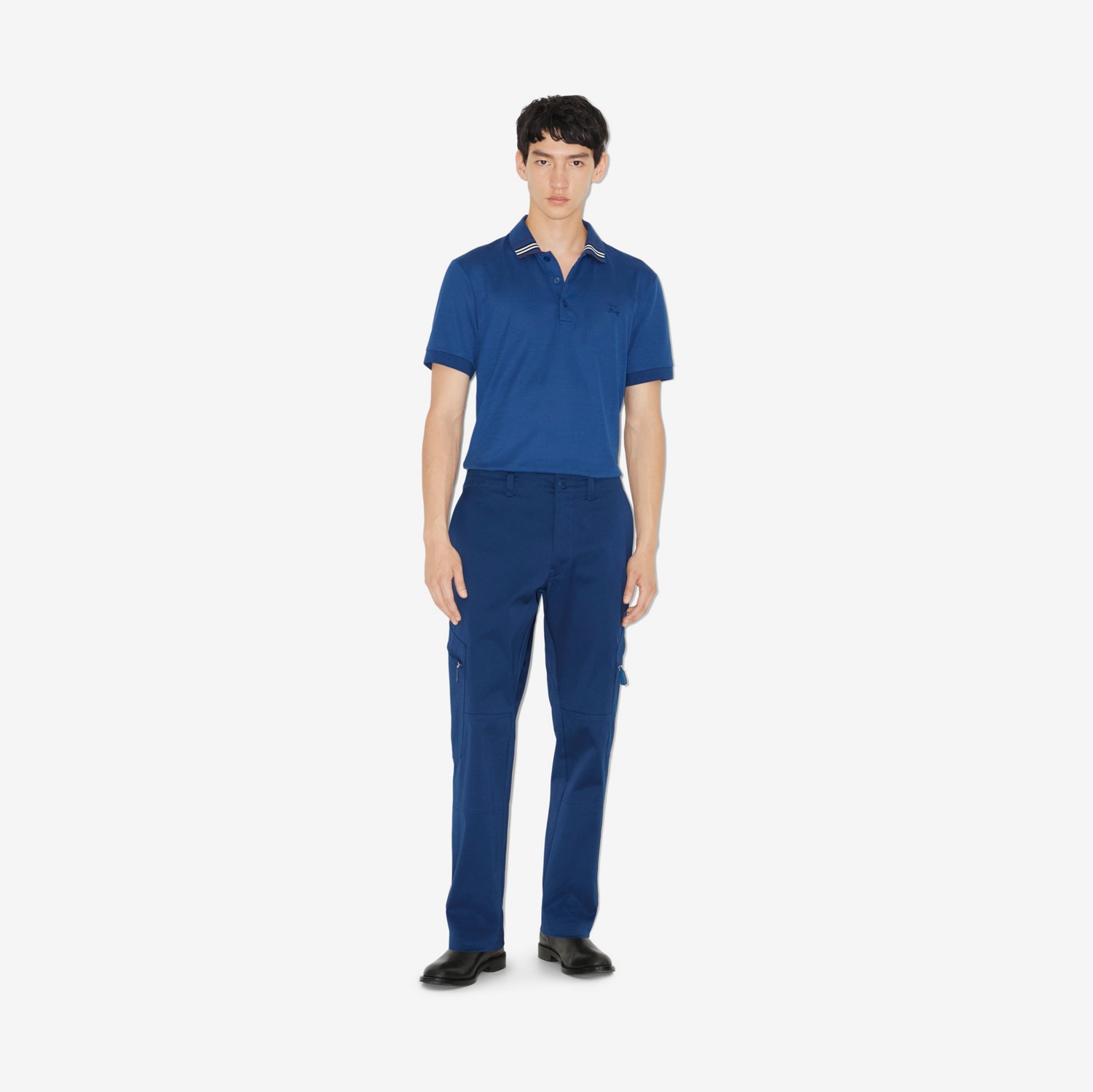 Camisa polo de seda e algodão com estampa EKD (Azul-marinho Intenso) - Homens | Burberry® oficial