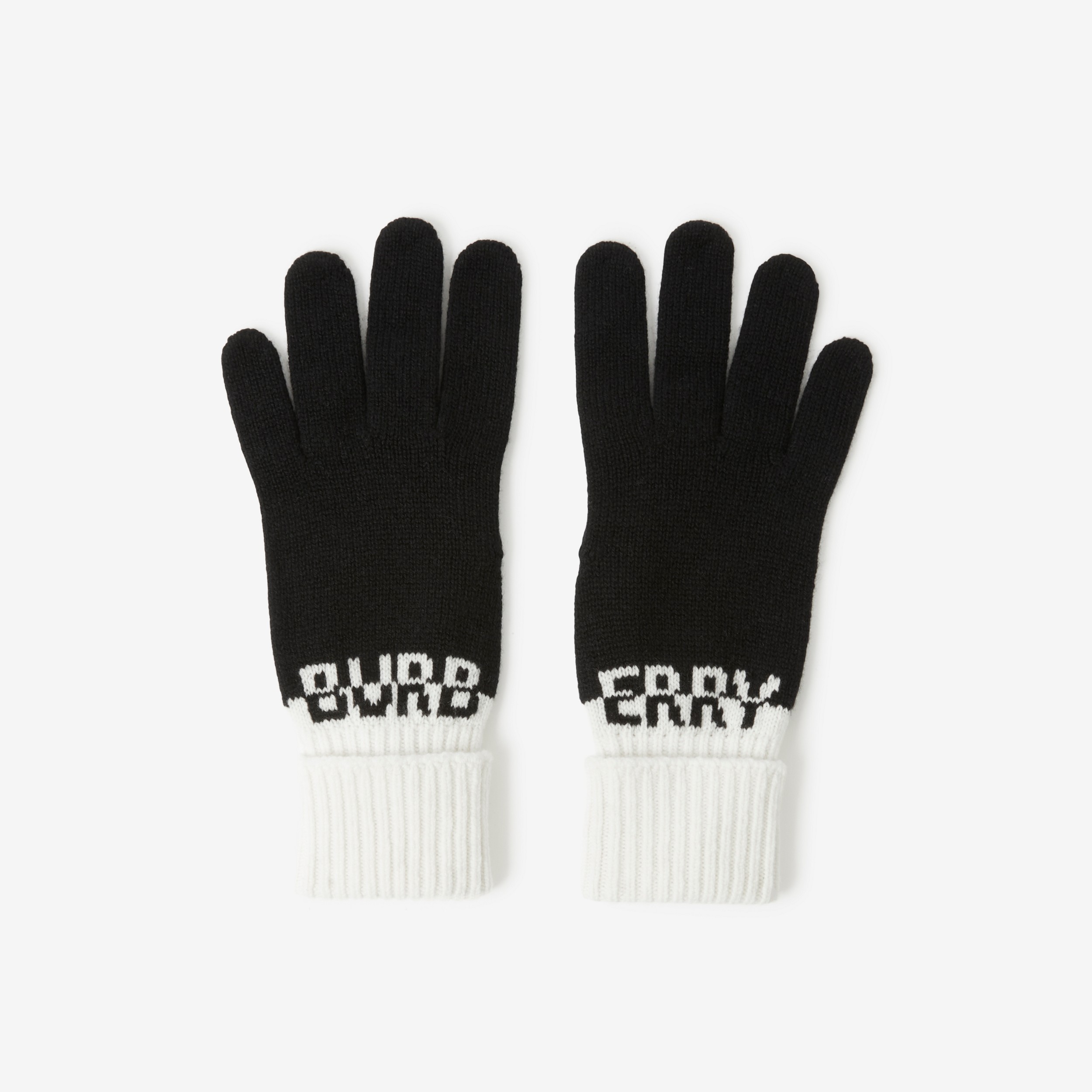 Logo Intarsia Two-tone Cashmere Gloves in Black/white | Burberry® Official - 2