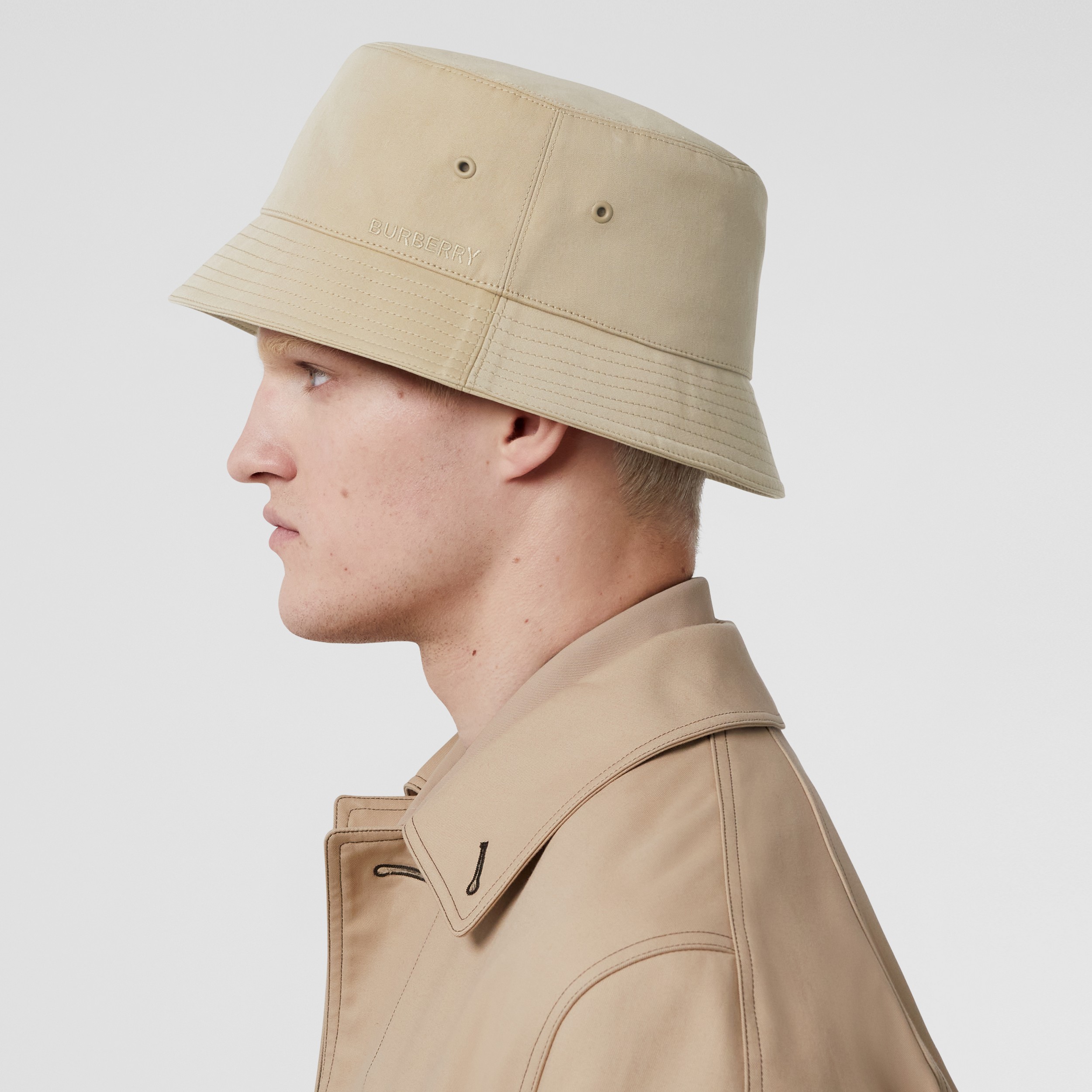 Embroidered Logo Cotton Bucket Hat in Honey | Burberry® Official - 3