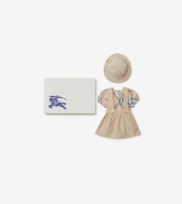 Cotton Three piece Baby Gift Set in Pale stone Children Burberry Official