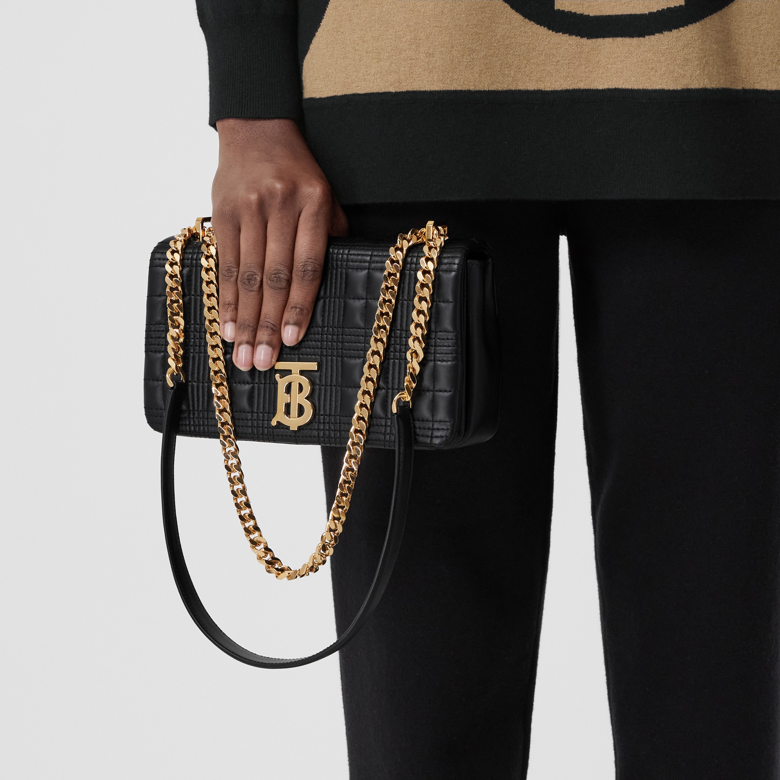 Small Quilted Lambskin Lola Bag in Black/light Gold - Women | Burberry® Official - 3