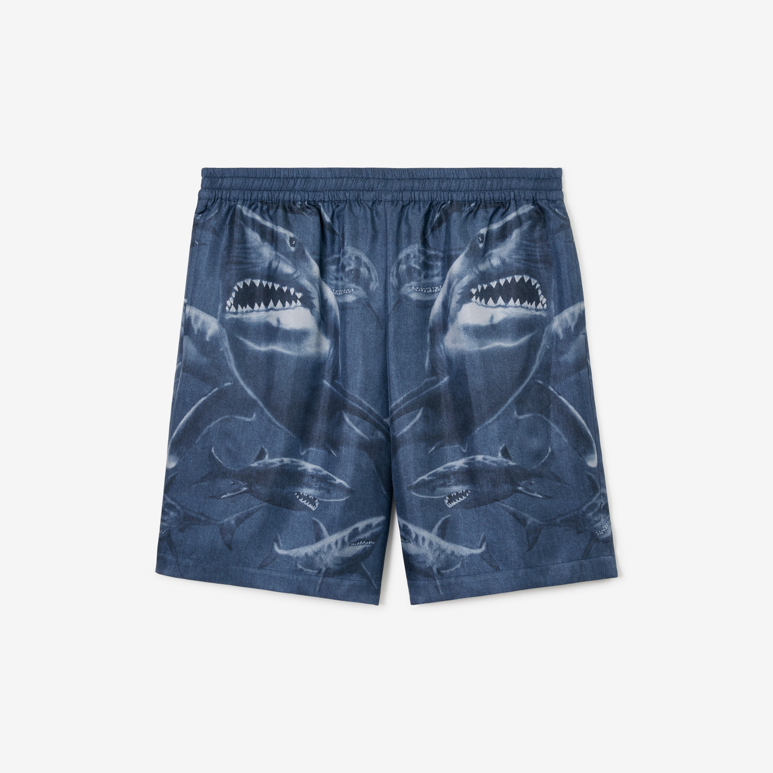 Shark Print Silk Shorts in Rich Navy - Men | Burberry® Official - 1