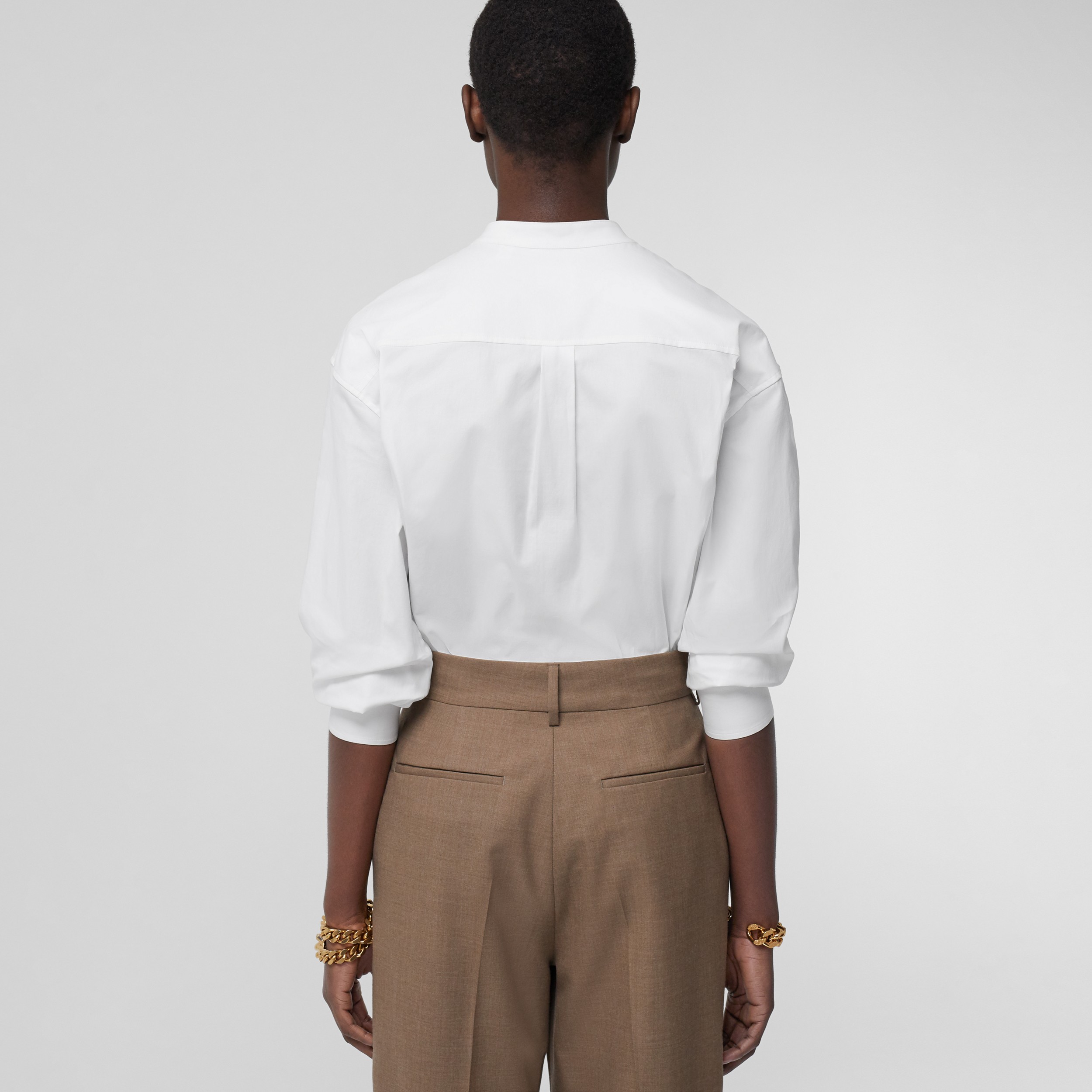 Monogram Motif Cotton Oversized Shirt in Optic White - Women | Burberry® Official - 3