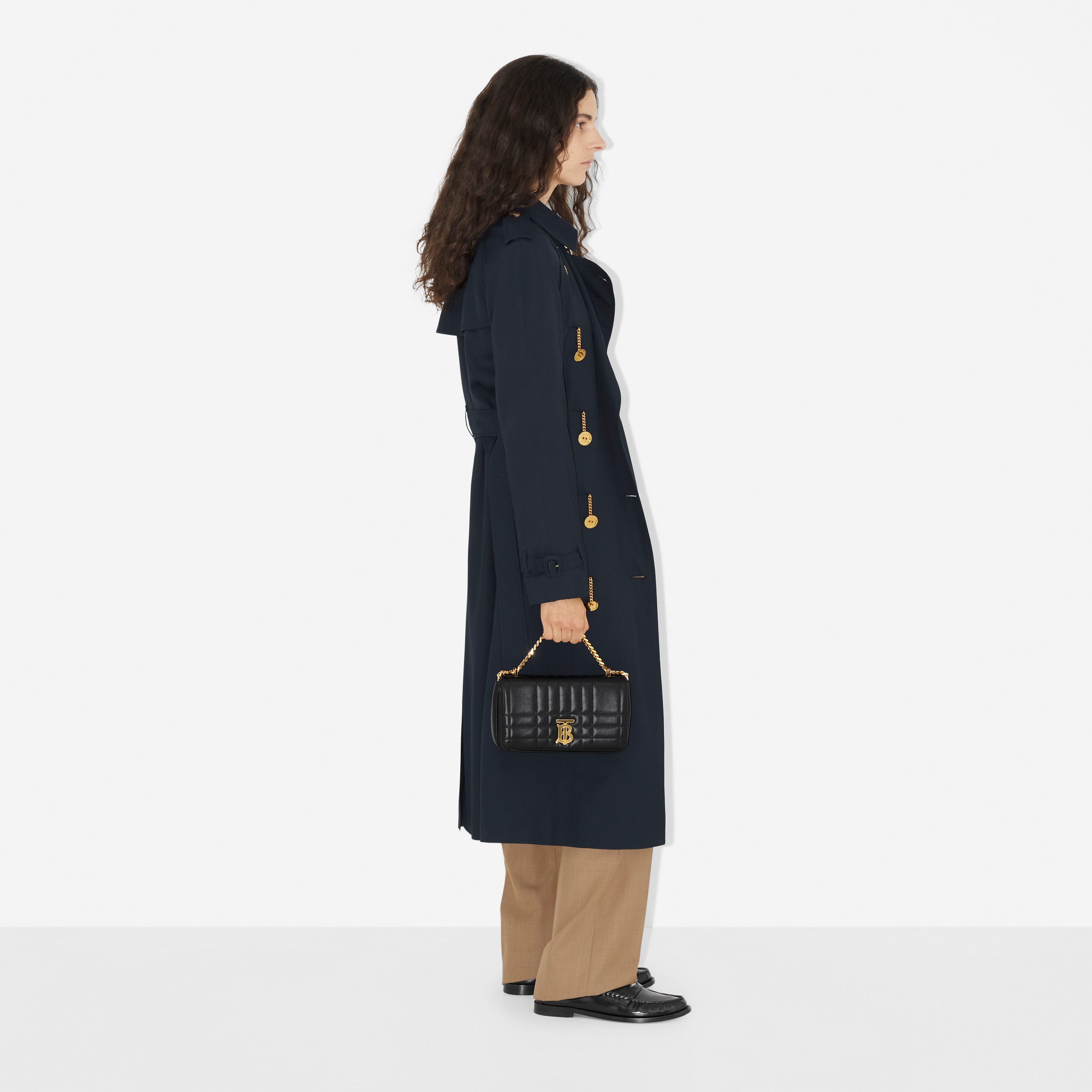 Chain-link Button Viscose Twill Trench Coat in Twilight Navy - Women | Burberry® Official - 3