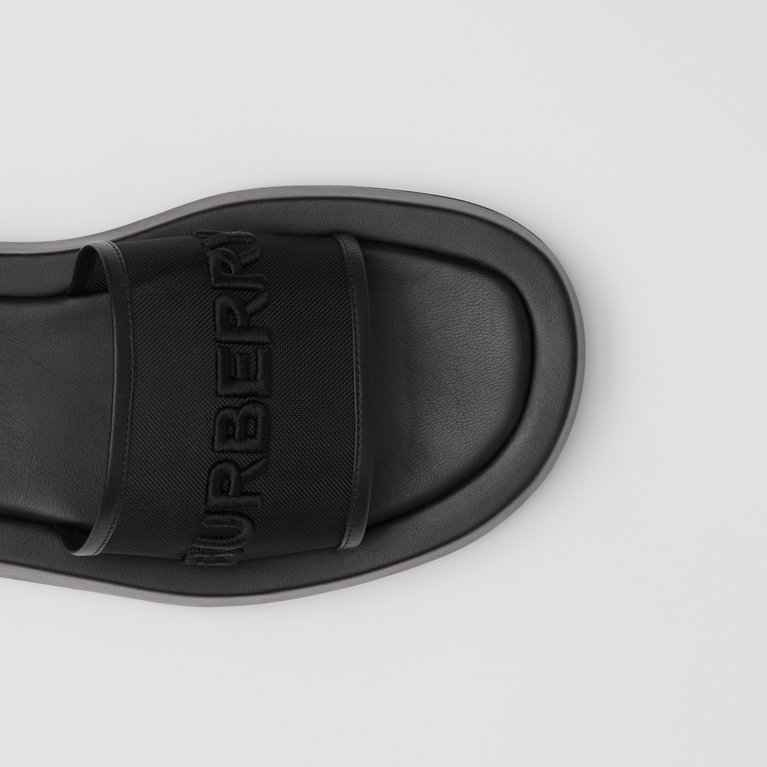 Embroidered Logo Mesh and Leather Slides in Black - Women | Burberry® Official - 2