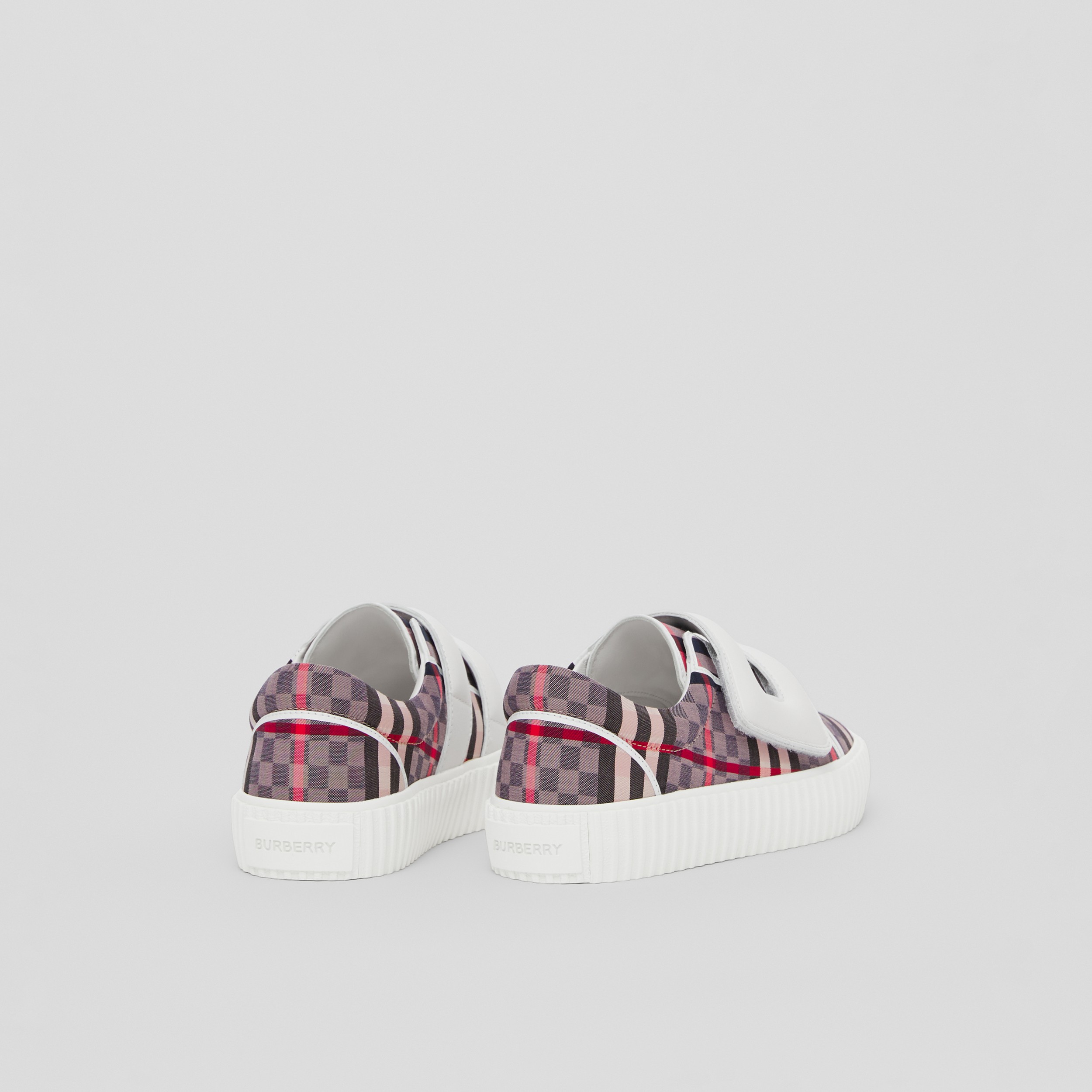 Chequerboard Stretch Cotton and Leather Sneakers in Pale Rose - Children | Burberry® Official - 3