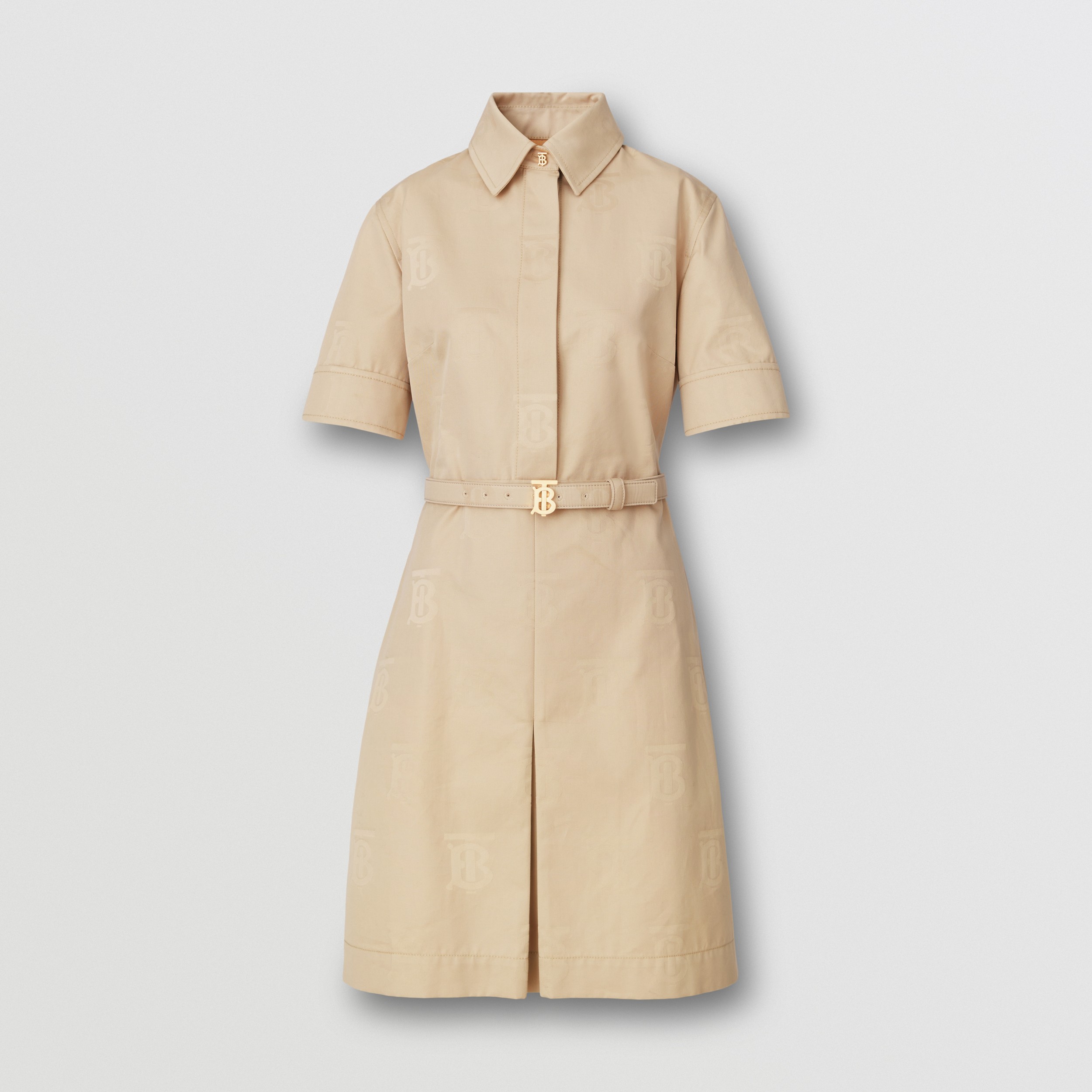 Short-sleeve Monogram Motif Cotton Dress in Soft Fawn - Women | Burberry® Official - 4