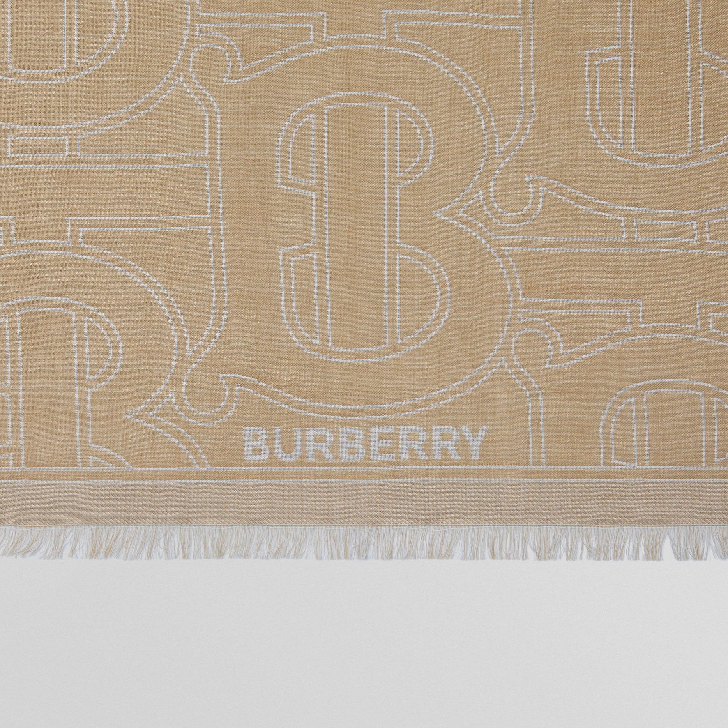 Monogram Lightweight Silk Wool Jacquard Scarf in Archive Beige | Burberry® Official - 2