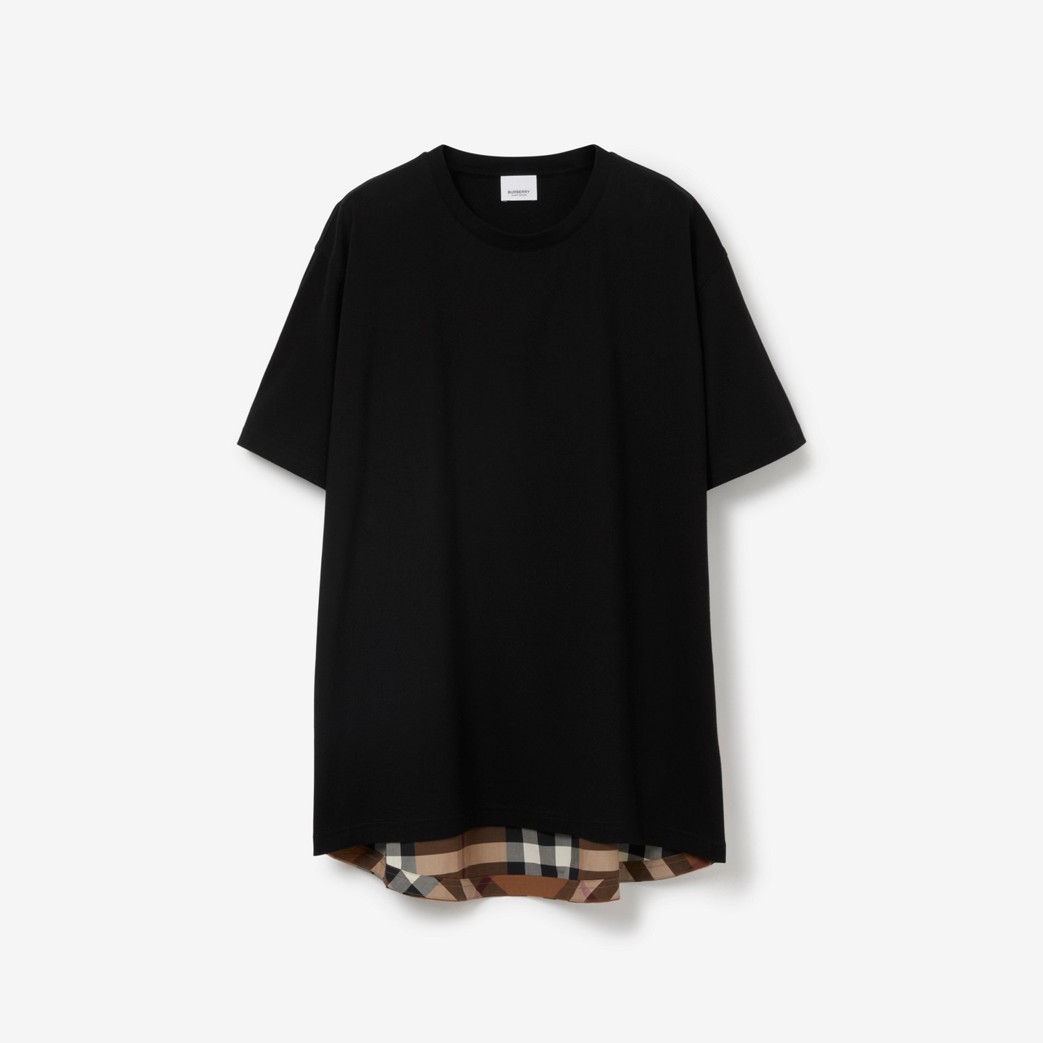 Check Panel Cotton T-shirt in Black - Women | Burberry® Official