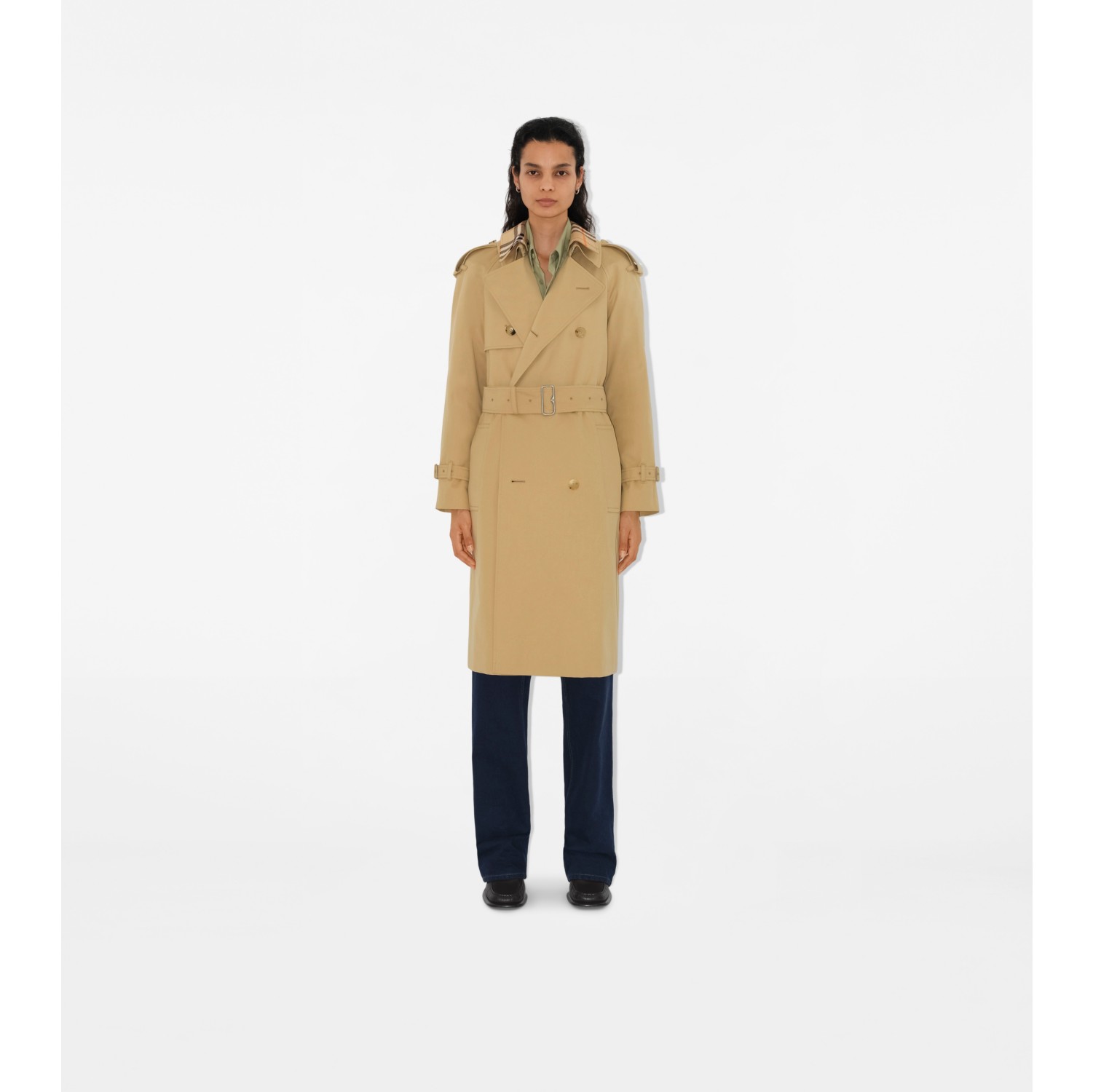 Long Detachable Collar Gabardine Trench Coat