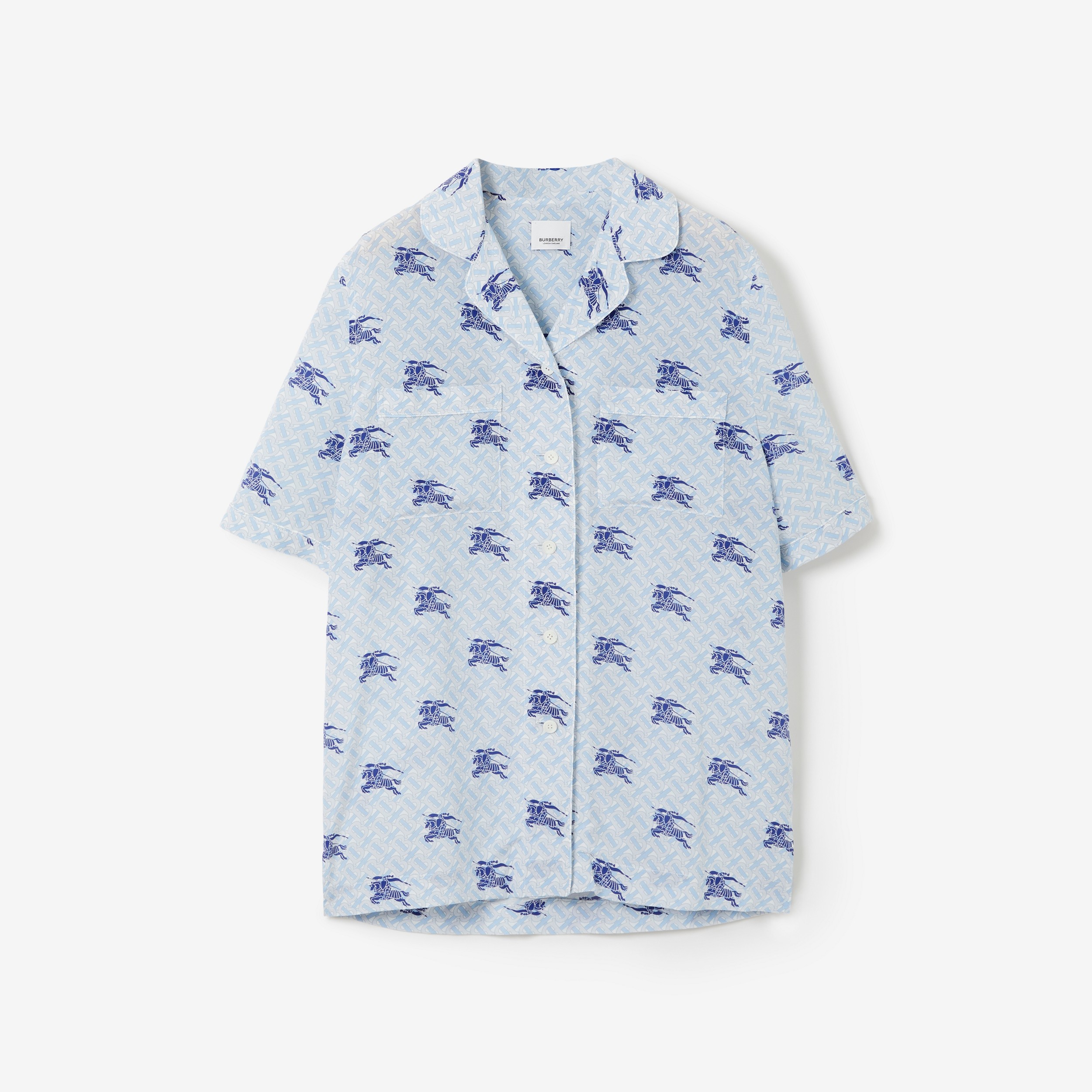Camisa estilo pijama de seda com estampa EKD e monograma (Azul-marinho) - Mulheres | Burberry® oficial - 1