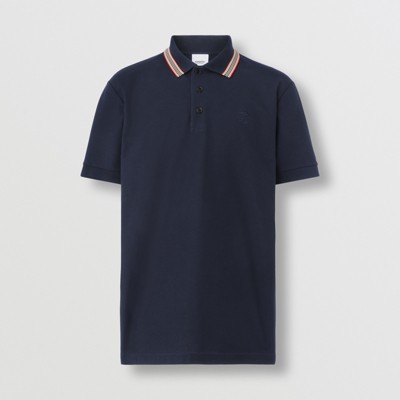 Shop Burberry Cotton Polo Shirt In Coal Blue