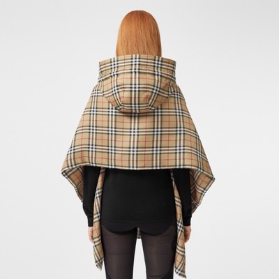 Vintage Check Silk Padded Cape in Archive Beige - Women | Burberry® Official