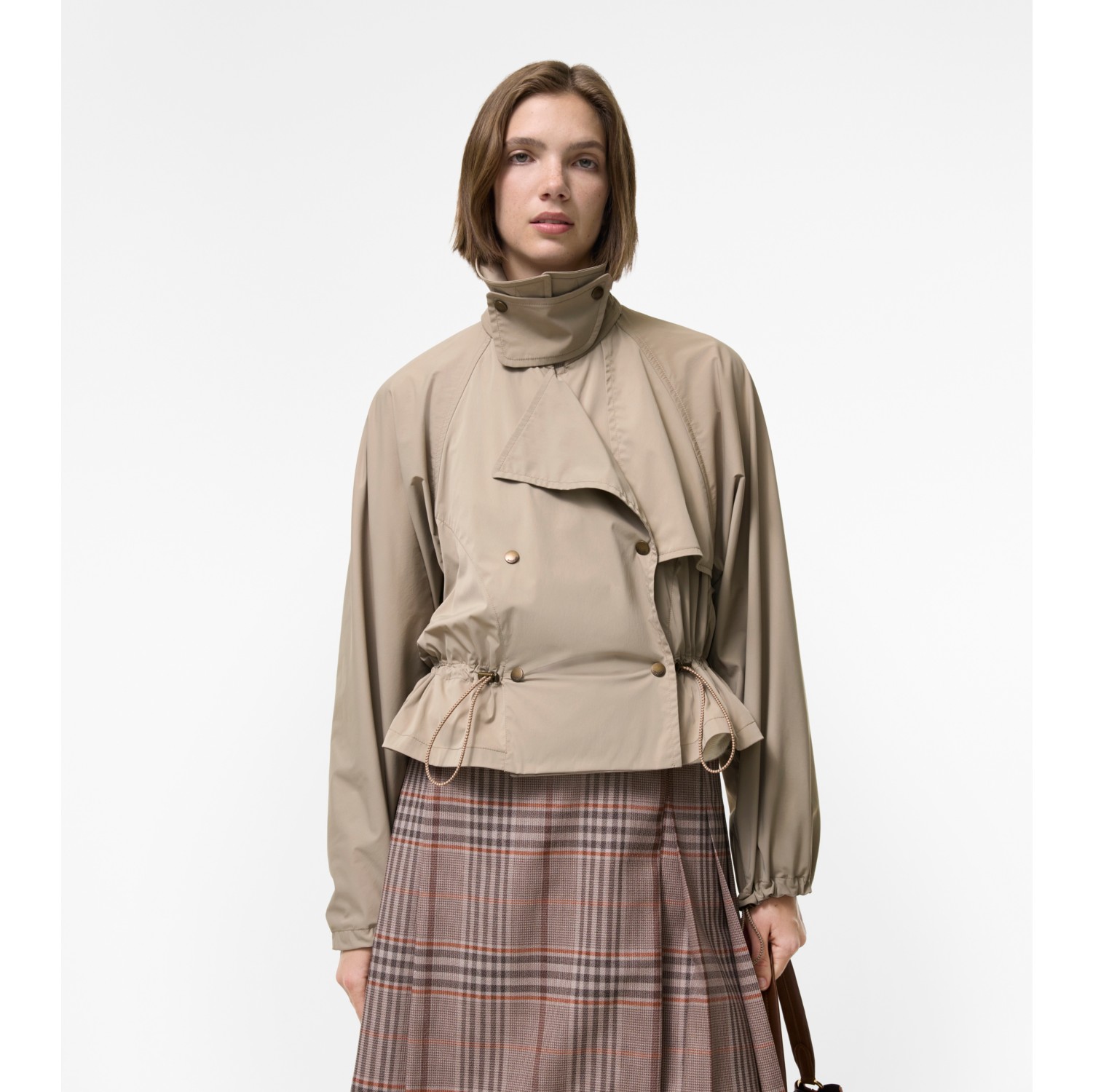 Detachable Hood Stretch Nylon Jacket in Saltmarsh beige - Women | Burberry® Official