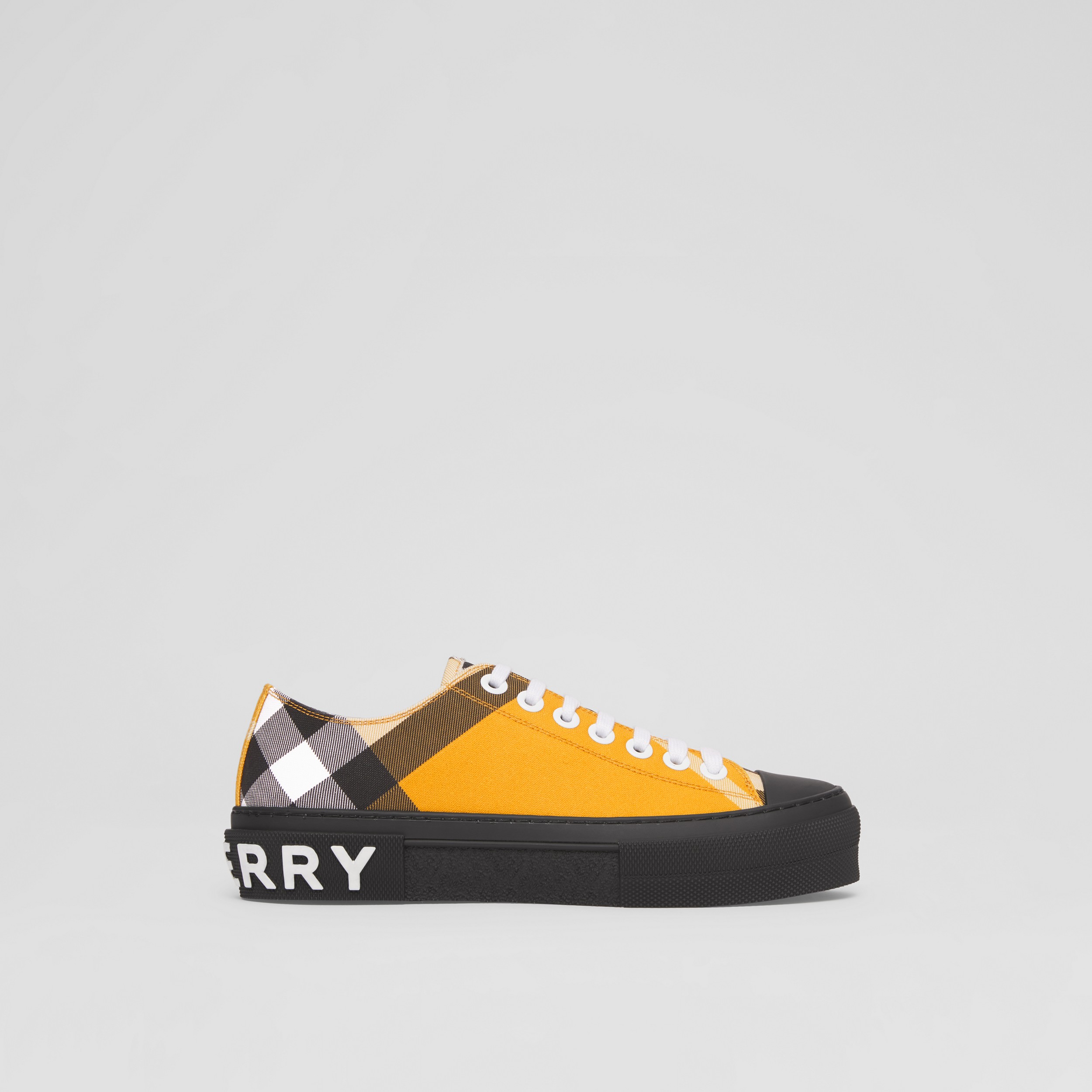 Logo Print Check Cotton Sneakers in Yellow - Women | Burberry® Official - 1