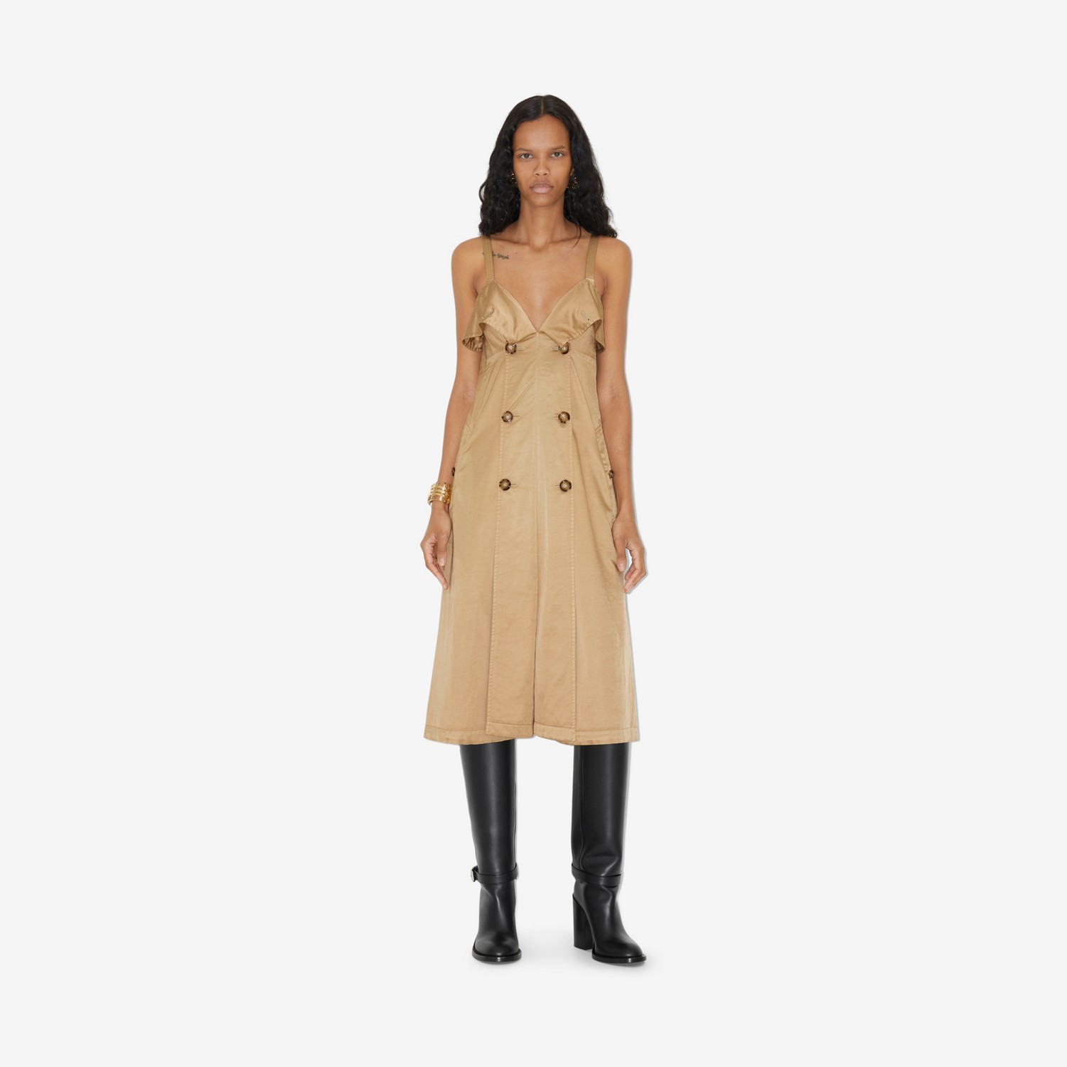 Vestido estilo trench en mezcla de viscosa y algodón (Rosa Beige Suave) - Mujer | Burberry® oficial