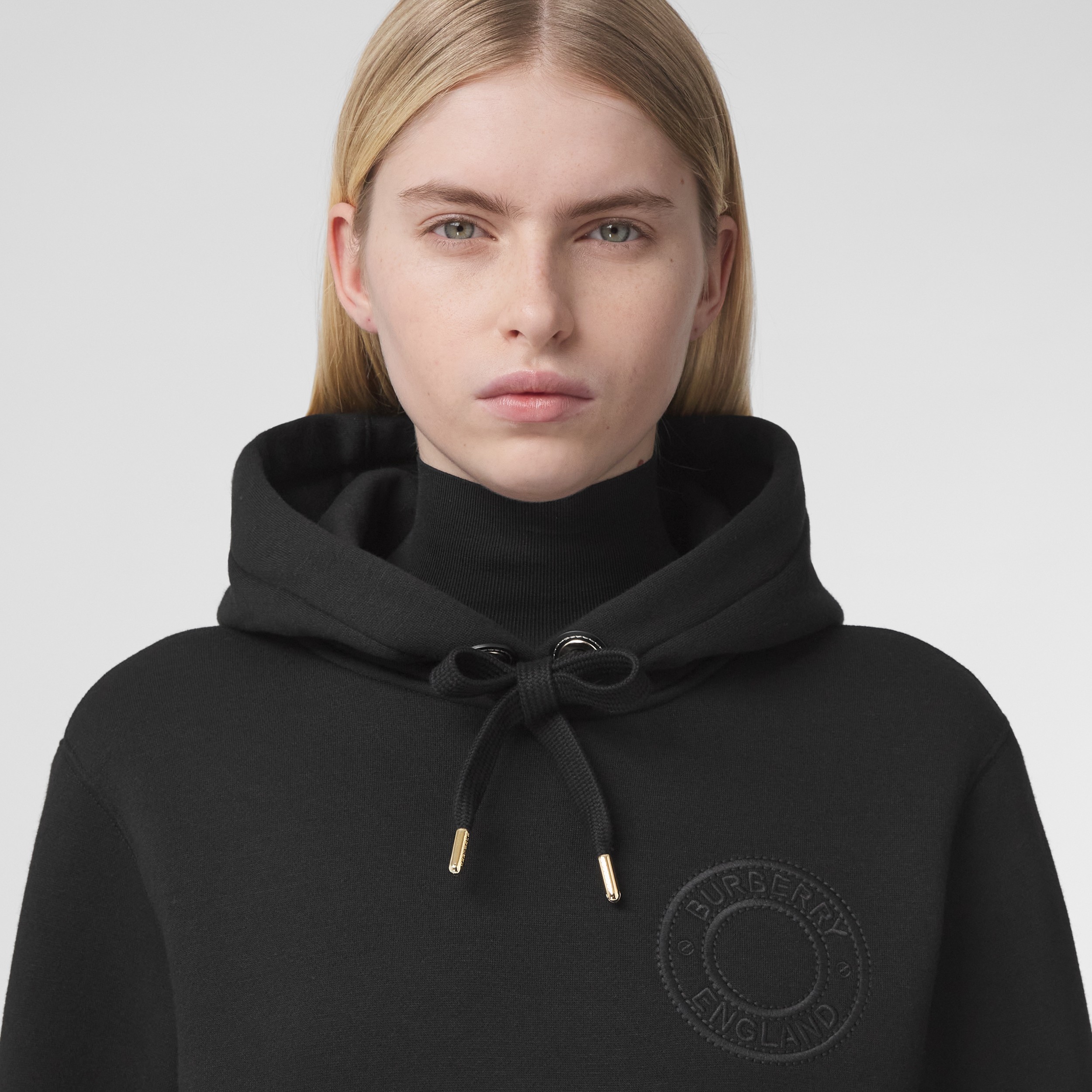 Logo Graphic Cotton Jersey Oversized Hoodie in Black - Women | Burberry® Official - 2