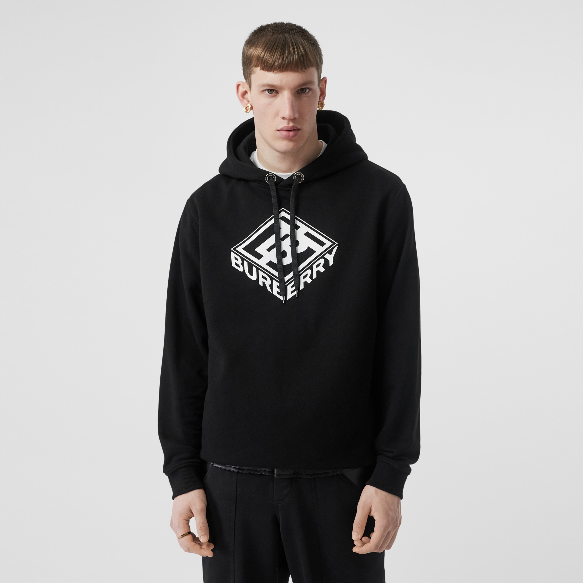 Logo Graphic Cotton Hoodie in Black - Men | Burberry United States