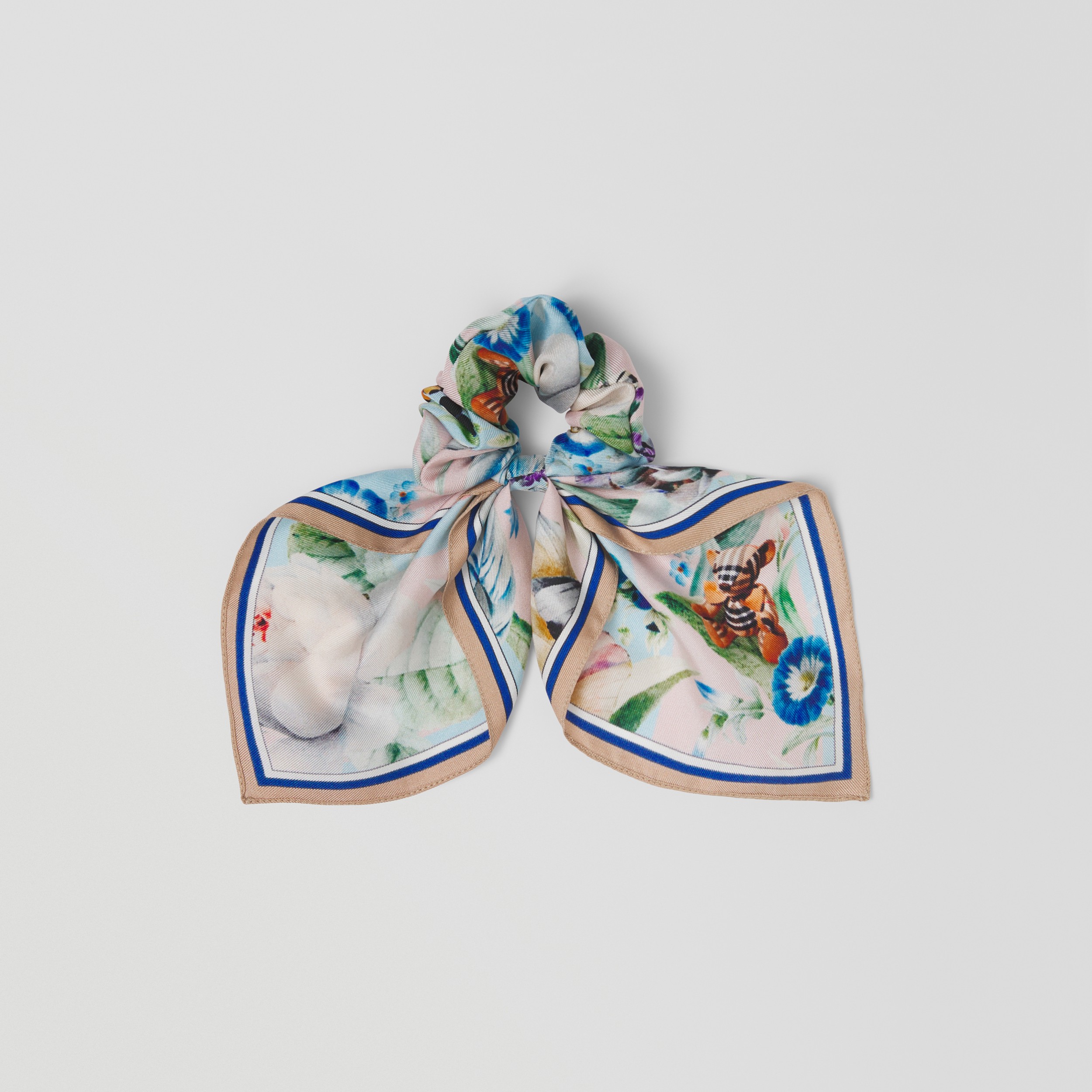 Floral Print Silk Twill Hair Tie in Pale Cream - Children | Burberry® Official - 3