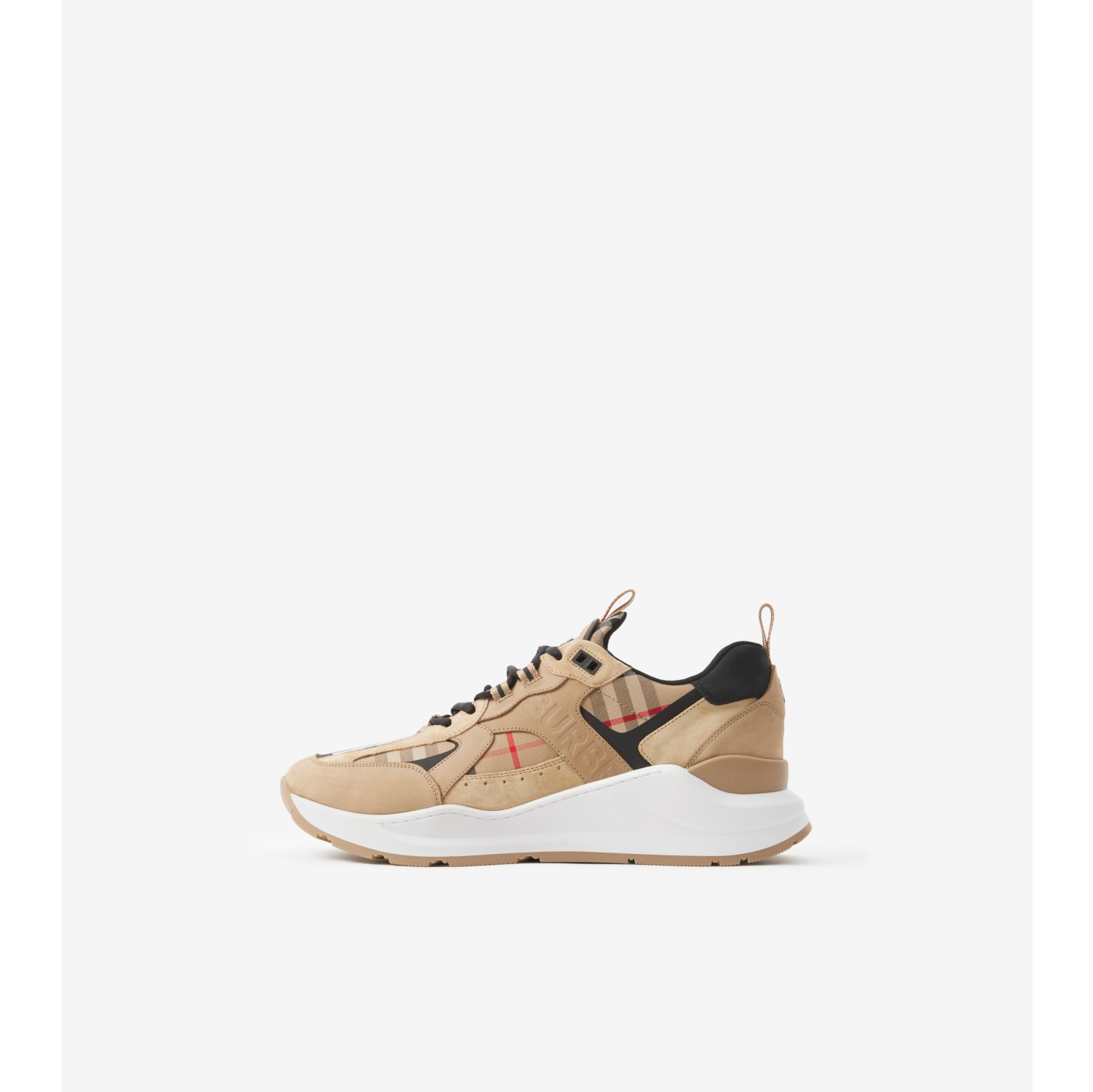 Check, Leather and Suede Sneakers in Archive Beige/black - Men | Burberry® Official