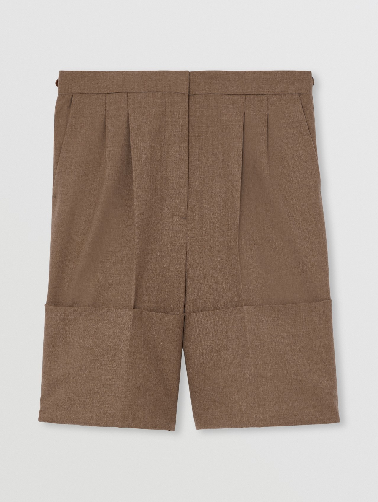 Cuff Detail Wool Tailored Shorts in Deep Taupe