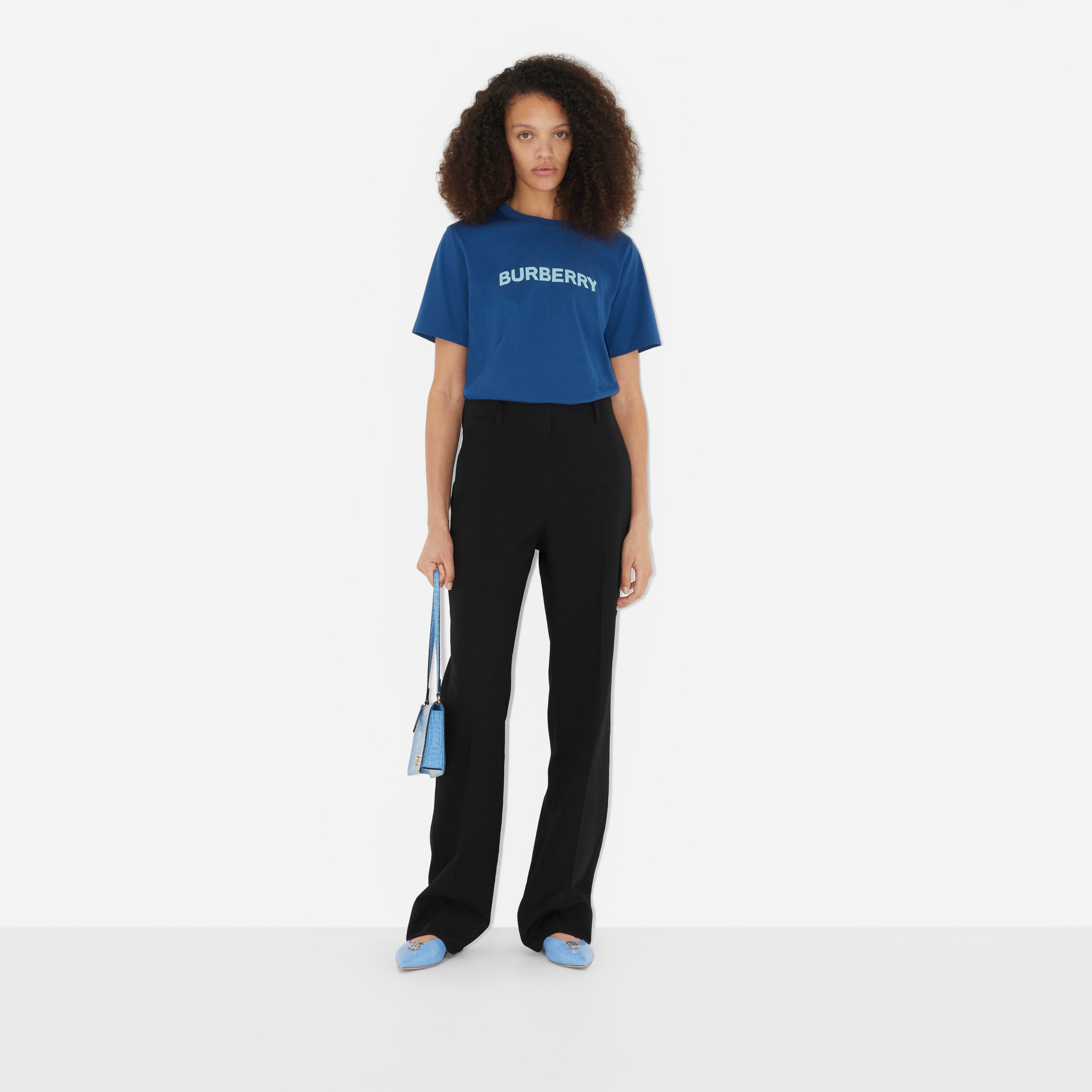 Logo Print Cotton T-shirt in Rich Navy - Women | Burberry® Official - 2