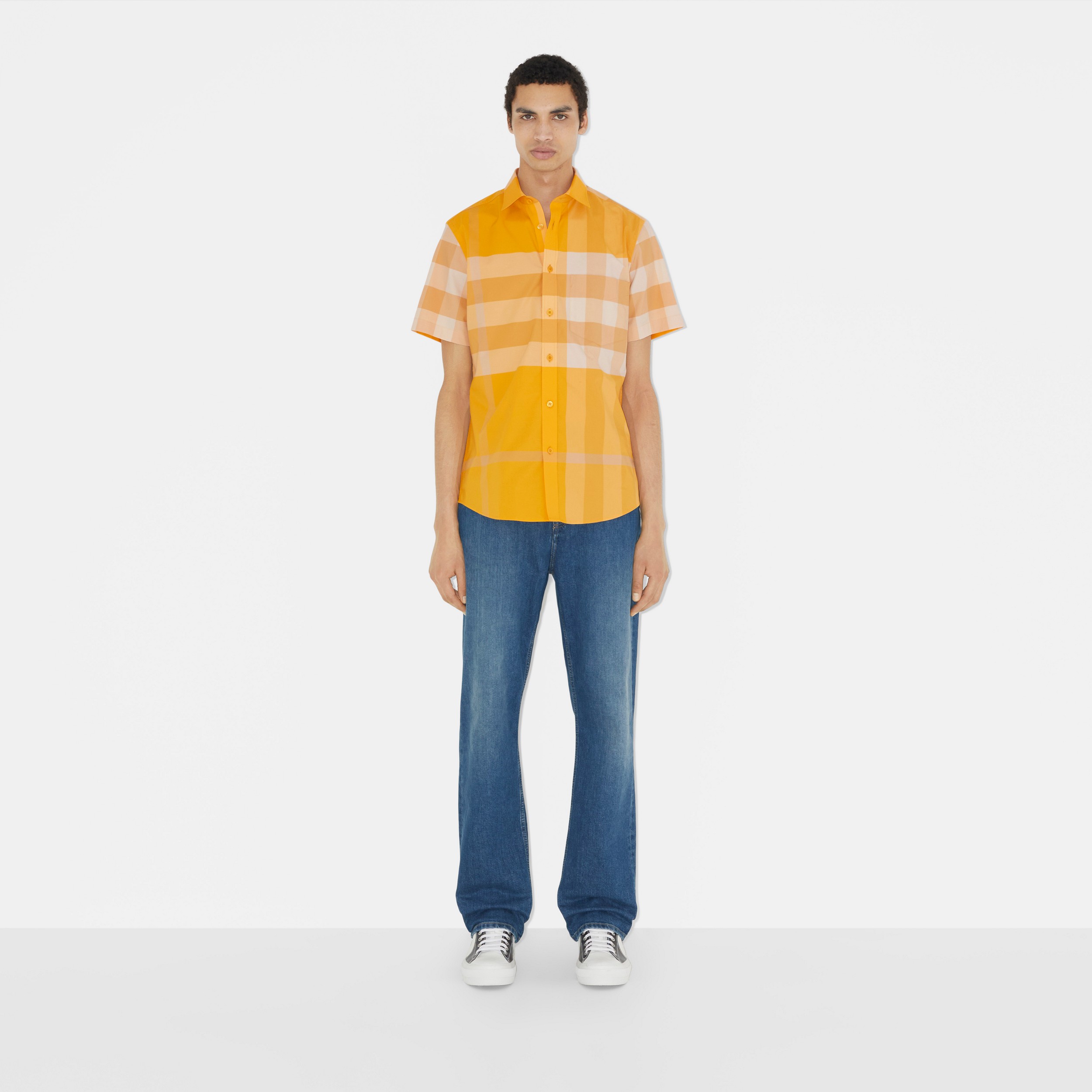 Camisa de popeline de algodão com estampa xadrez e mangas curtas (Calêndula) - Homens | Burberry® oficial - 2
