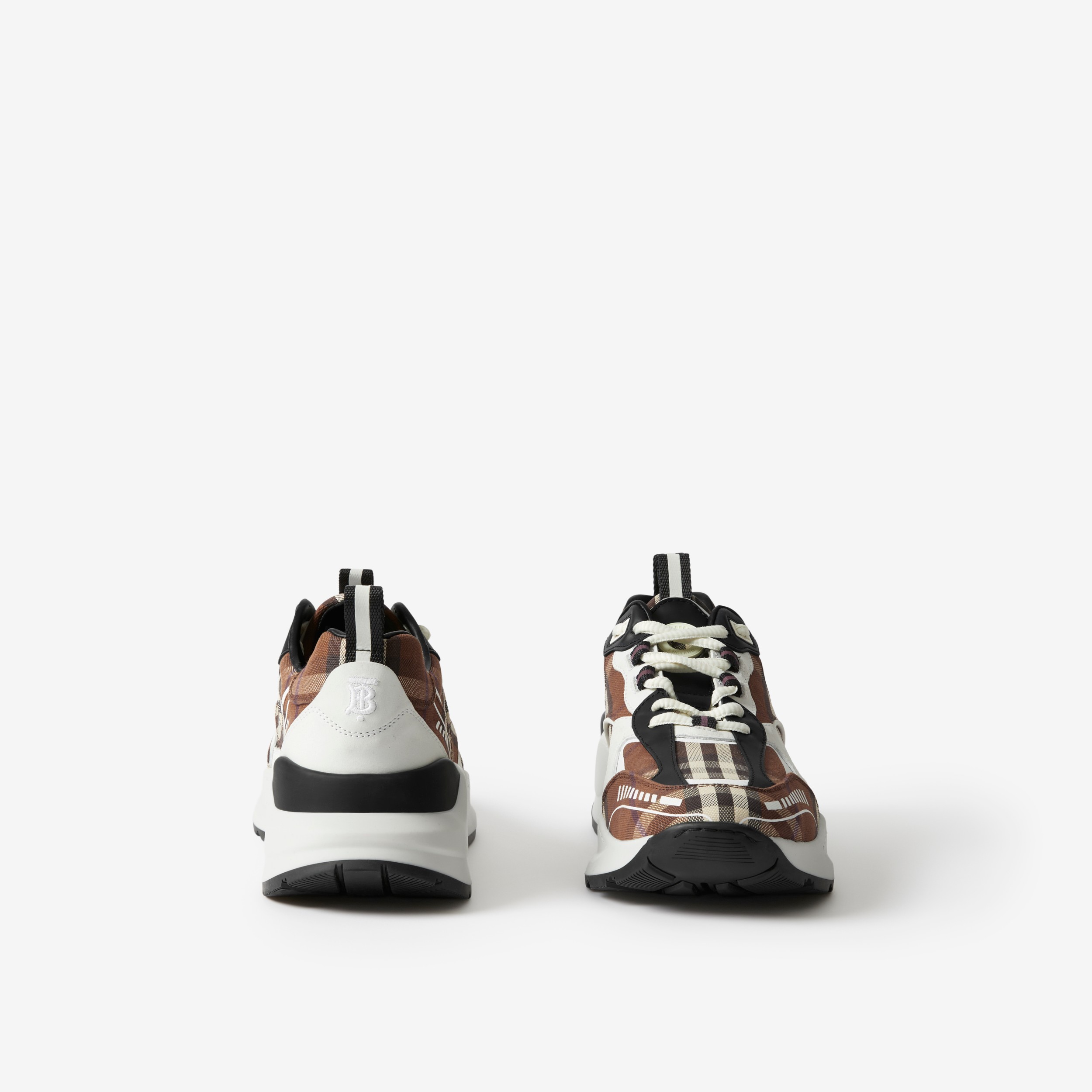 Vintage Check Cotton and Leather Sneakers in Dark Birch Brown - Women | Burberry® Official - 4