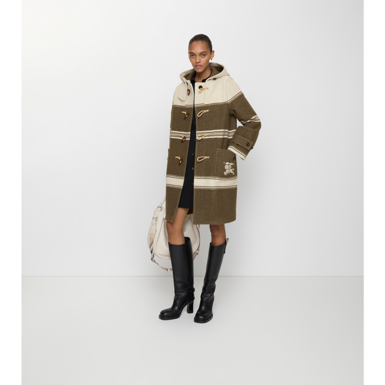 Striped Wool Cotton Blend Duffle Coat in Scout green - Women | Burberry® Official