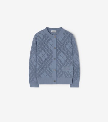 Pointelle Knit Cotton Cardigan in Steel blue | Burberry® Official