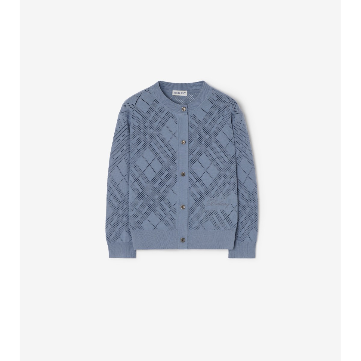  Check Pointelle Knit Cotton Cardigan