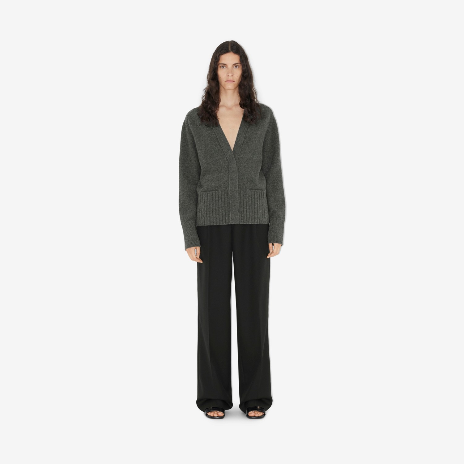 Cardigã em lã e cashmere com EKD (Cinza Escuro Mesclado) - Mulheres | Burberry® oficial