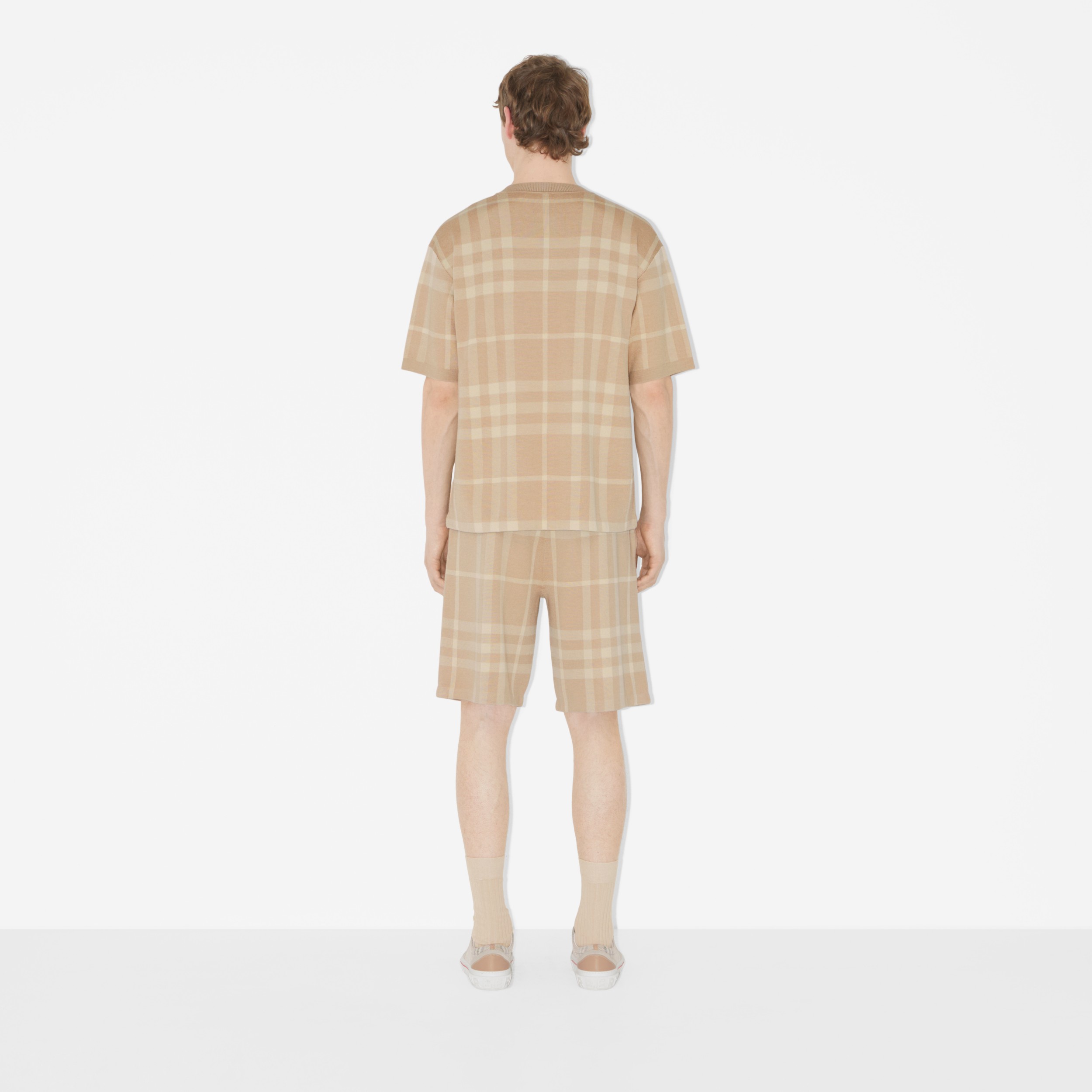 Check Wool Silk Jacquard Shorts in Soft Fawn - Men | Burberry® Official - 4
