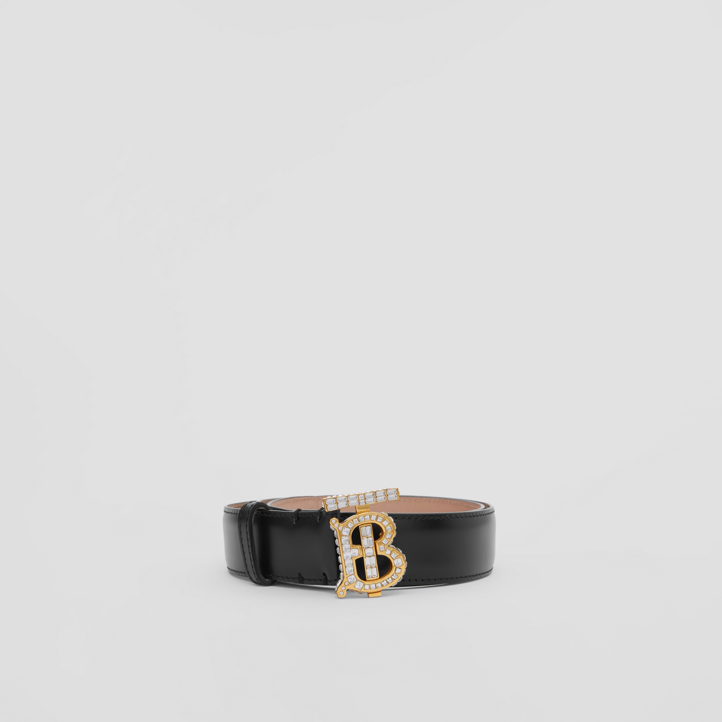 Crystal Monogram Motif Leather TB Belt in Black - Women | Burberry® Official - 4