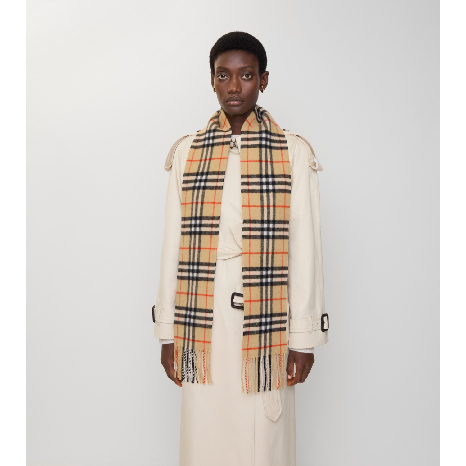 Narrow Check Cashmere Scarf