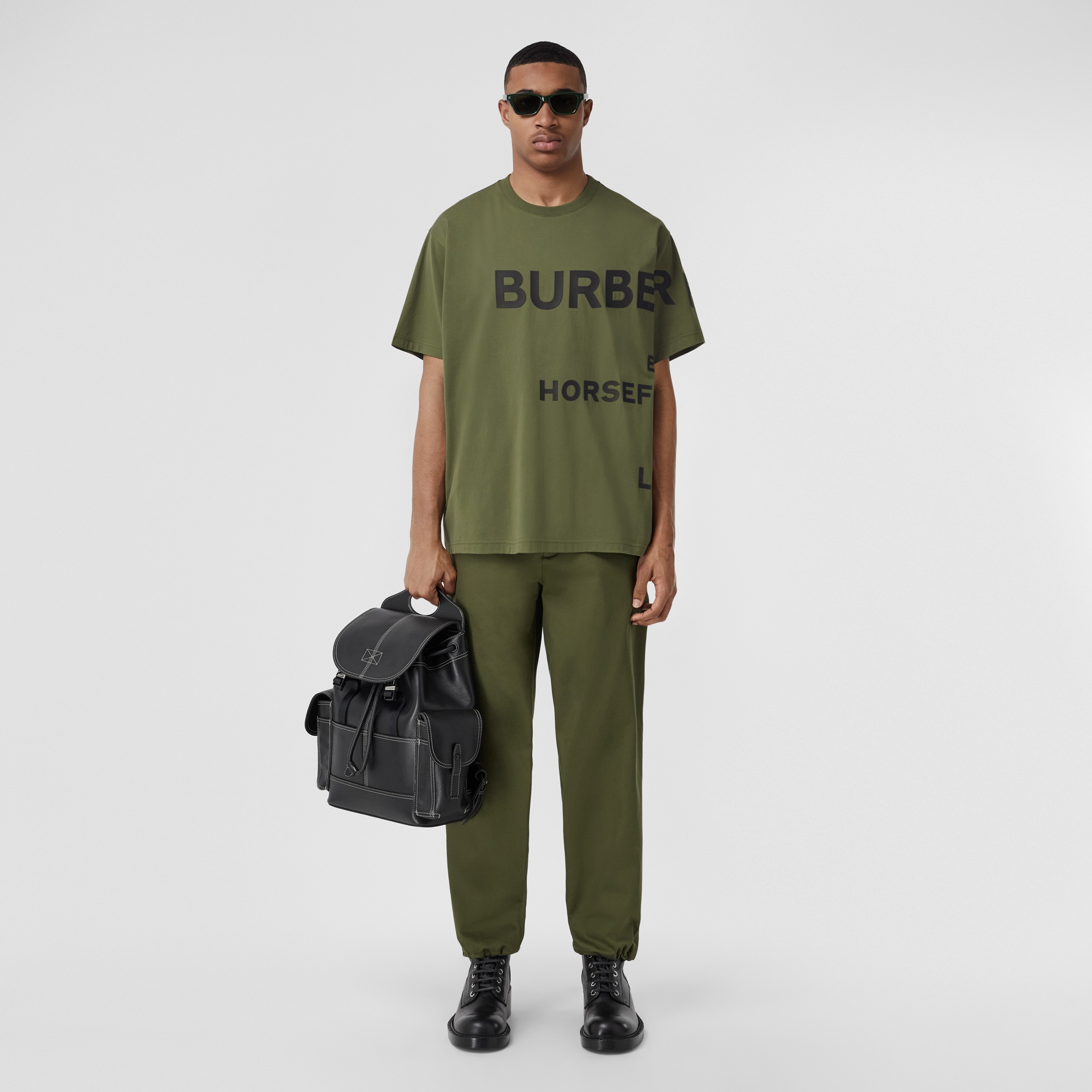 Horseferry Print Cotton Oversized T-shirt in Olive - Men | Burberry® Official - 1