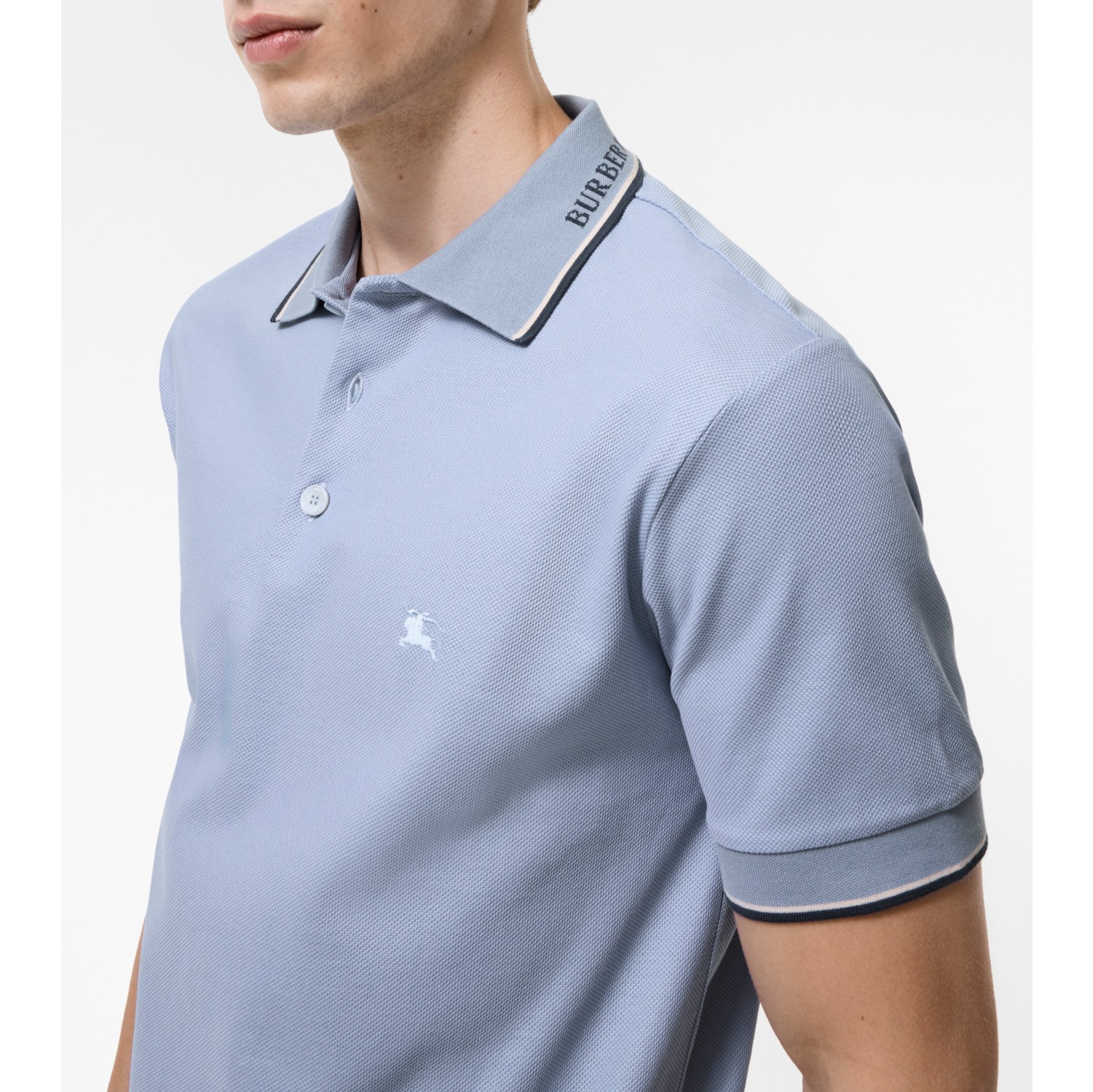 Logo Collar Cotton Polo Shirt in Sunbleached blue - Men | Burberry® Official