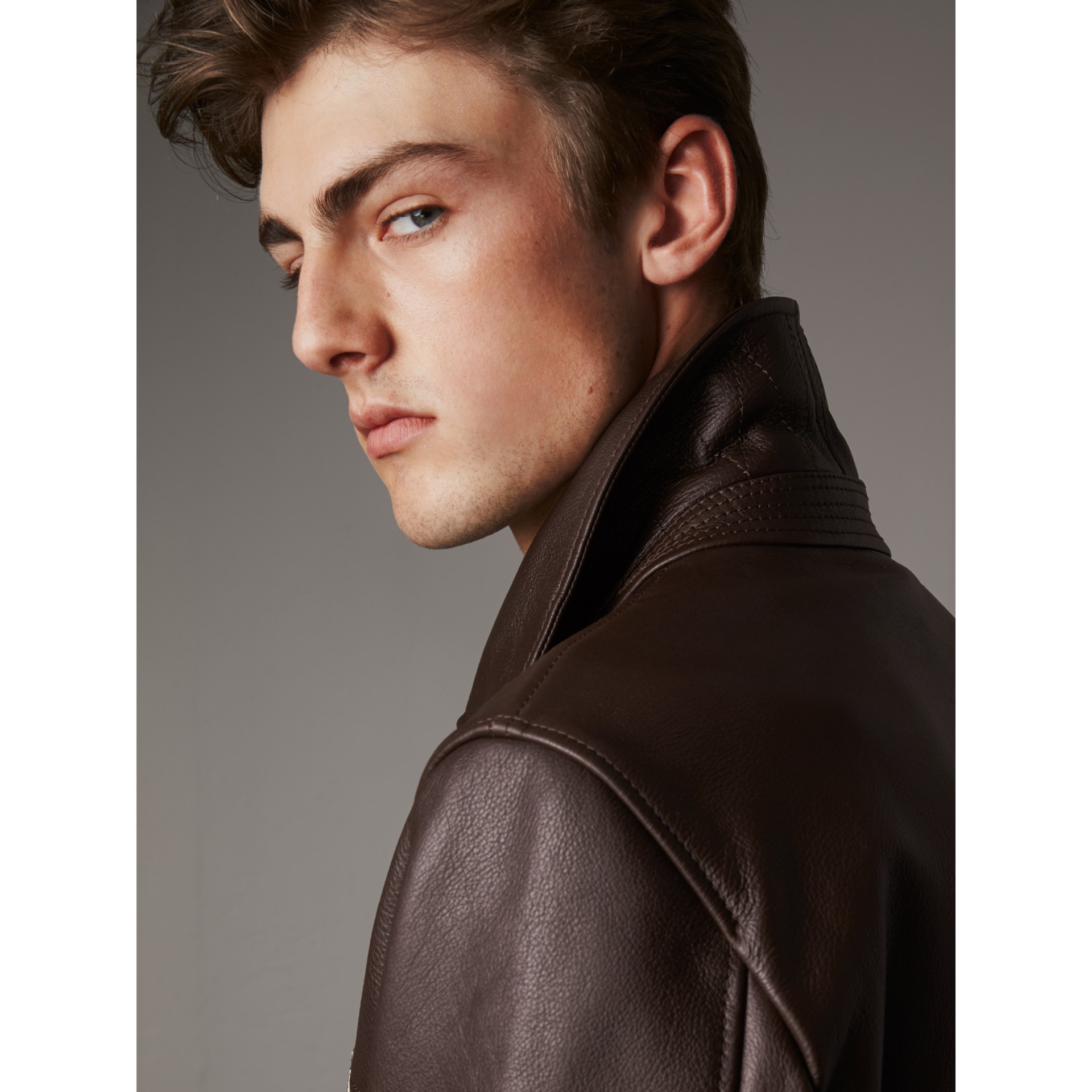 Tumbled Leather Jacket in Bitter Chocolate Burberry United States
