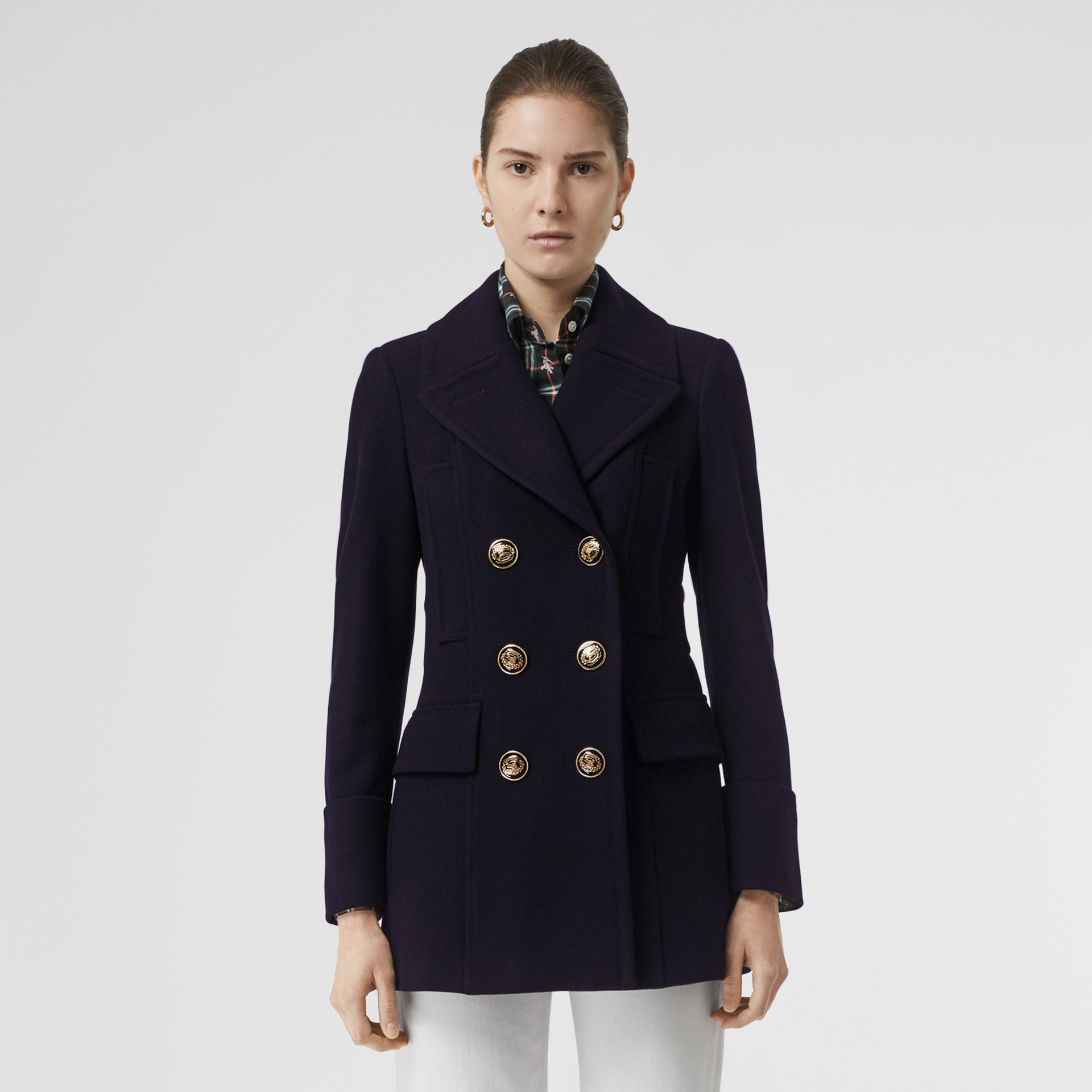 Doeskin Wool Tailored Pea Coat in Navy - Women | Burberry United States