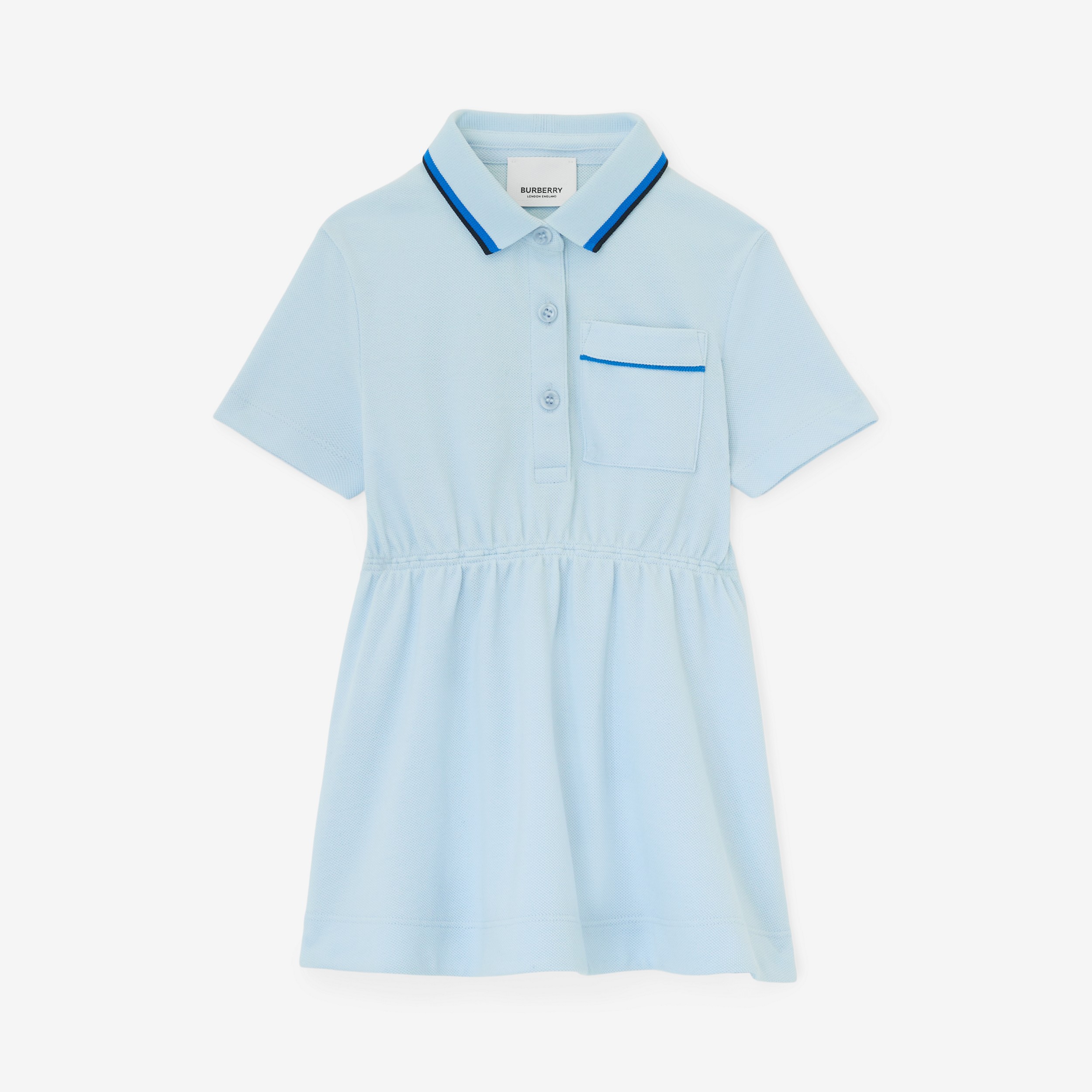 Logo Script Print Cotton Piqué Polo Shirt Dress in Pale Blue - Children | Burberry® Official - 1