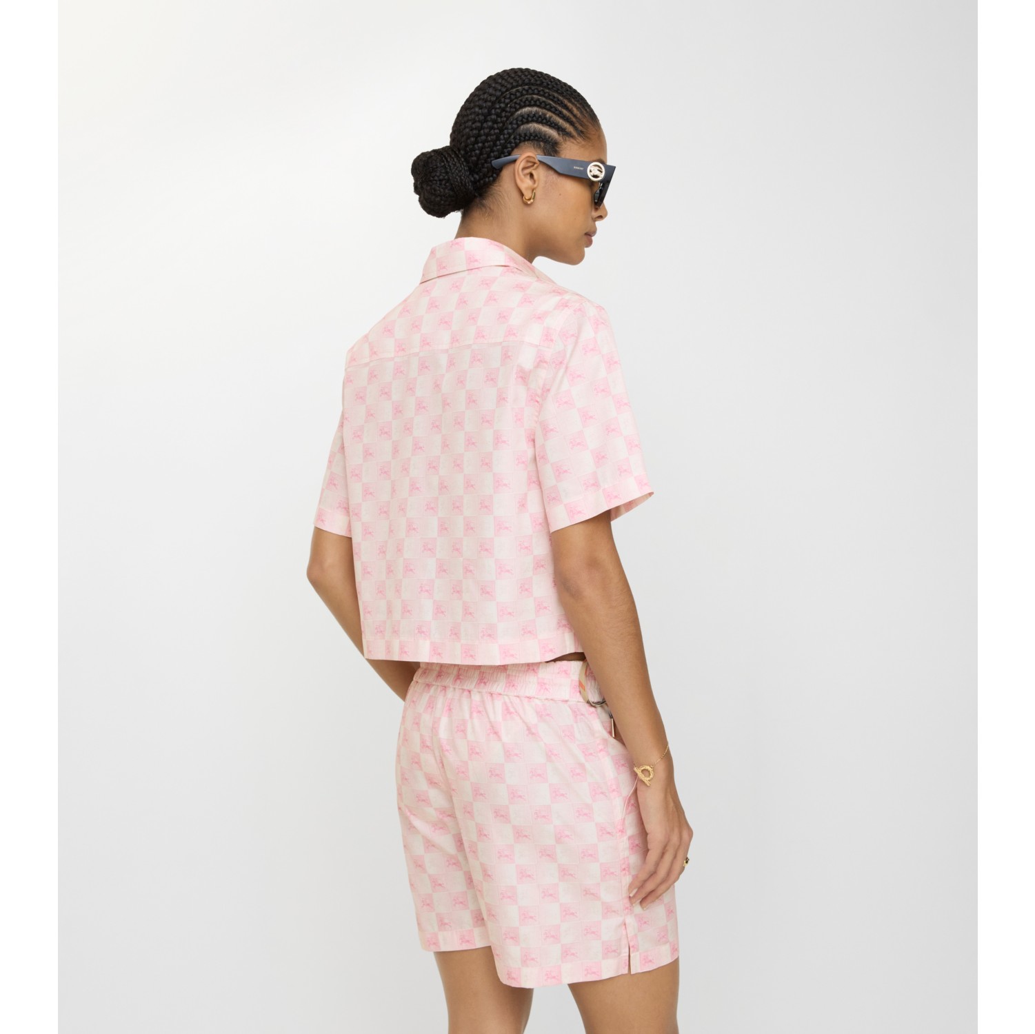 Cropped EKD Checkerboard​ Cotton Shirt in Peony pink - Women | Burberry® Official