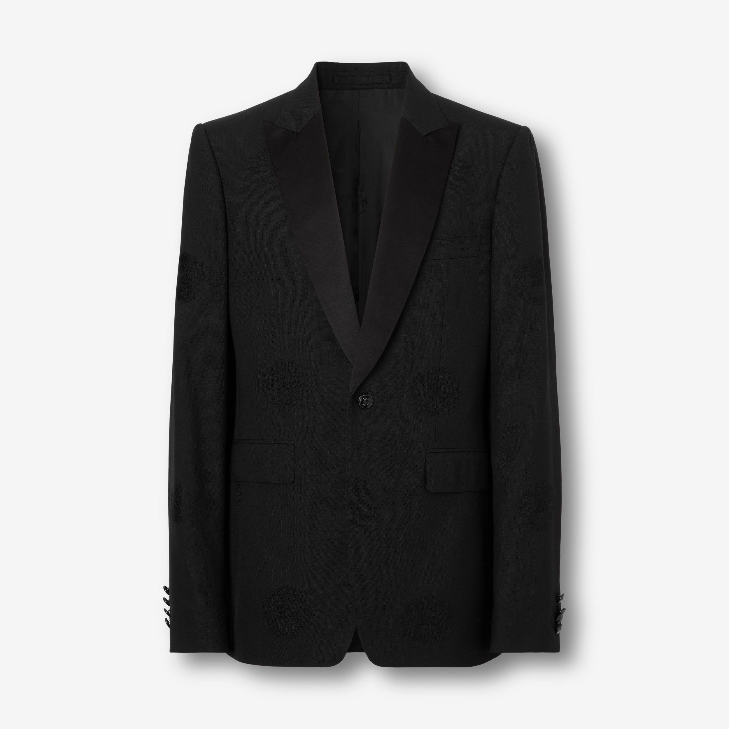 English Fit Oak Leaf Crest Wool Cotton Tuxedo Jacket in Black - Men | Burberry® Official - 1