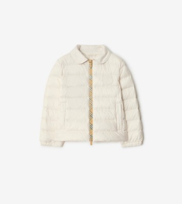 Checker-tape Nylon Puffer Jacket in Rain white | Burberry® Official