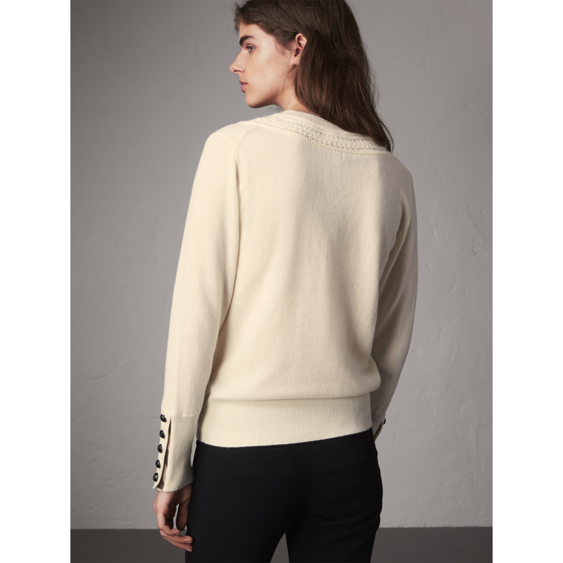 Cable Knit Yoke Cashmere Sweater in Natural White Women Burberry