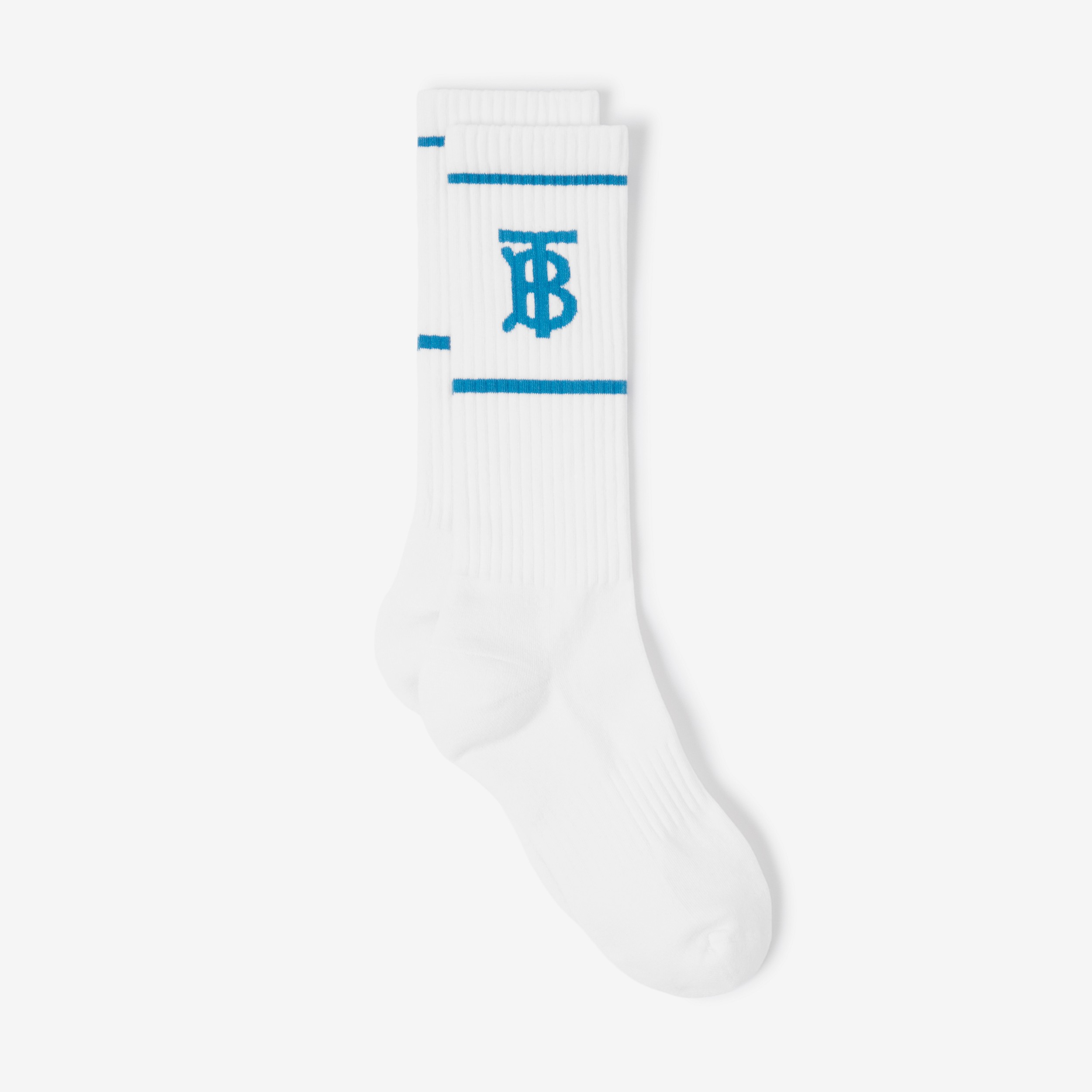Monogram Motif Intarsia Cotton Blend Socks in White/blue | Burberry® Official - 2